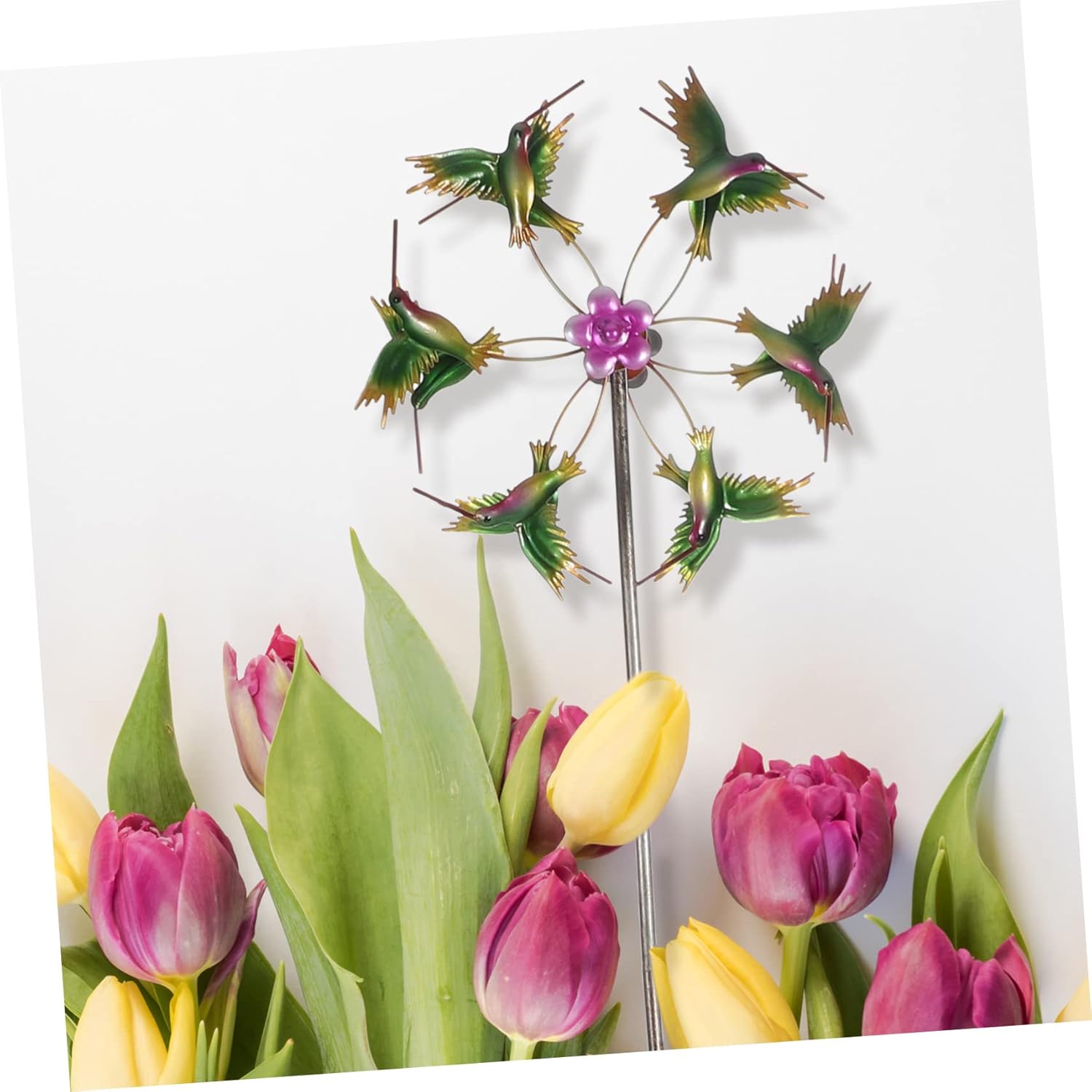 YARNOW Creative Hummingbird Wind Spinner for Garden and Patio Abstract Sunflower Metal Windmill Decor 360-Degree Rotating Outdoor Yard Decoration