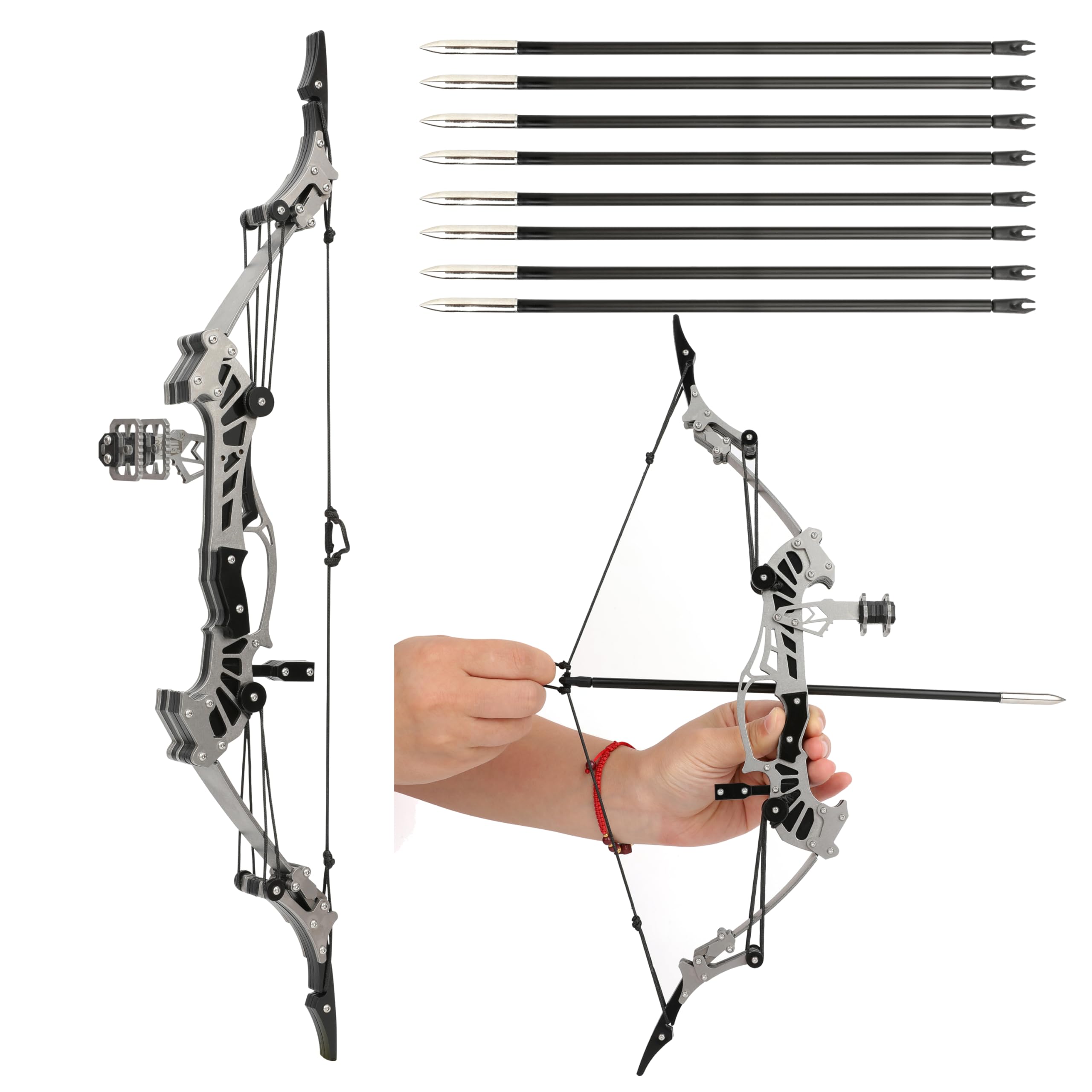 AMEYXGS 16.4inch Mini Lever Bow Recurve Bow Stainless Steel Includes 4/8 Arrows and Target Paper (8 Arrow Set)