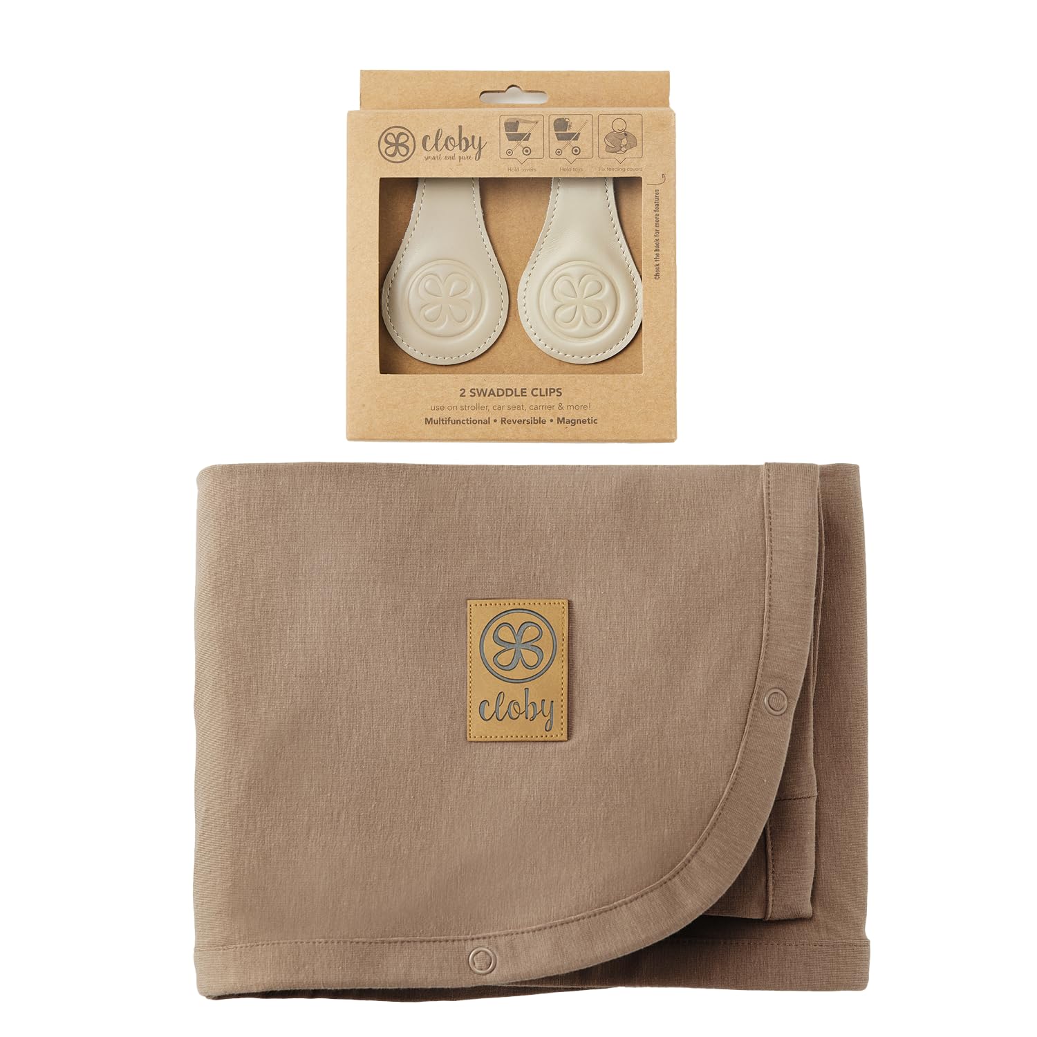 Cloby CBY-SET-PB-BE Set UV-Schutz-Decke Peanut Brown und magnetische Clips beige
