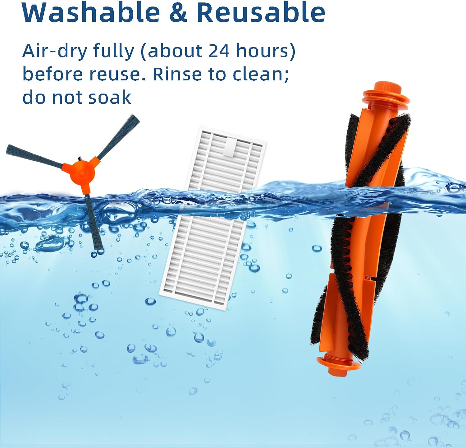 Replacement Parts Kit for Kyvol Cybovac E20, E30, E31 Robot Vacuum Accessories, 2 Main Brush, 6 Side Brush, 6 Hepa Filter, 1 Cleaning Tools (15PCS)