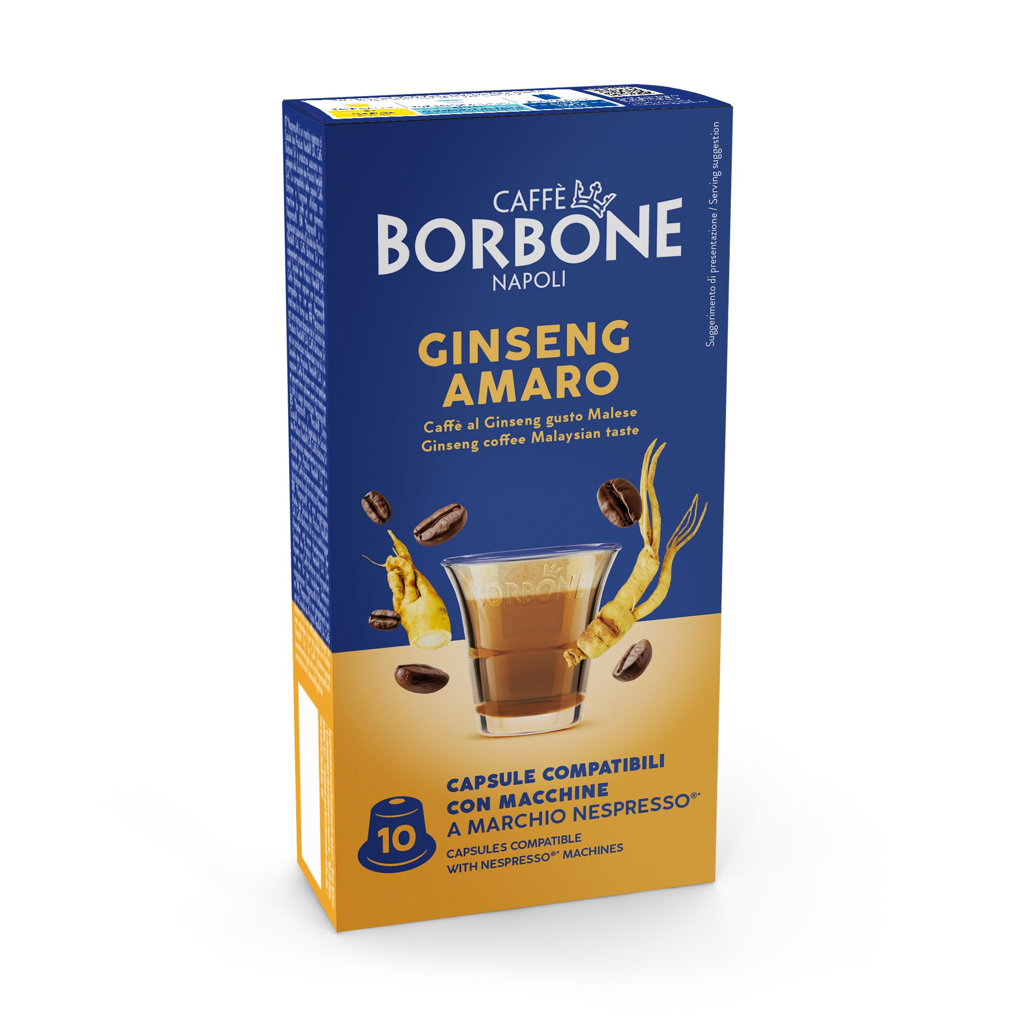 Borbone Ginseng Amaro Nespresso Kapseln, 5 g, 10 Stück x Box, 23 % Kaffee, 23 % Milch, Karamell, Kokosnuss