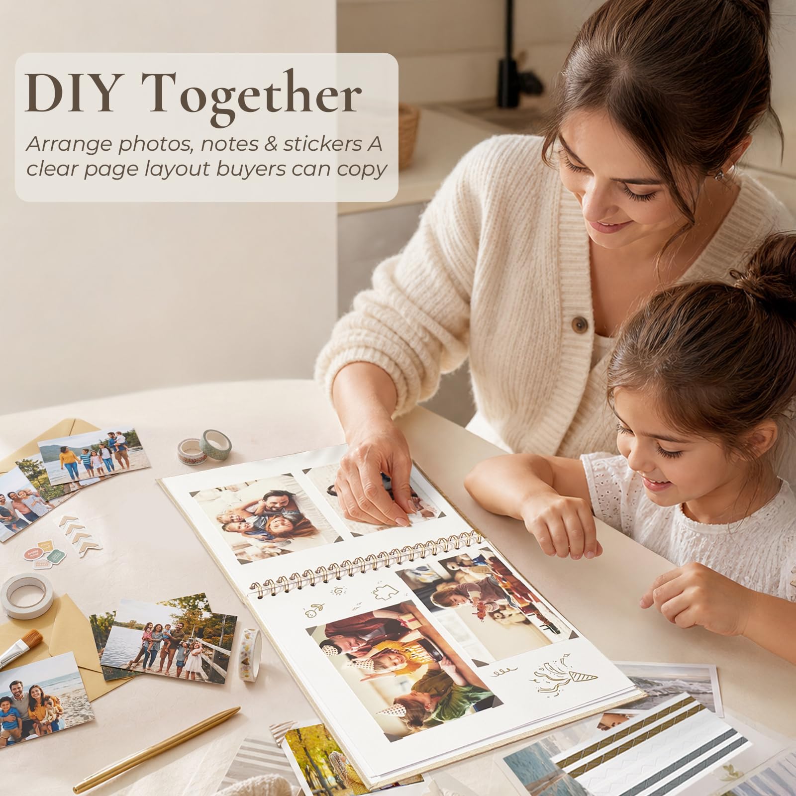Vienrose Album fotografico con finestra ad arco in lino, 25,4 x 25,4 cm, 80 pagine bianche, album fotografico per matrimoni, baby shower, beige