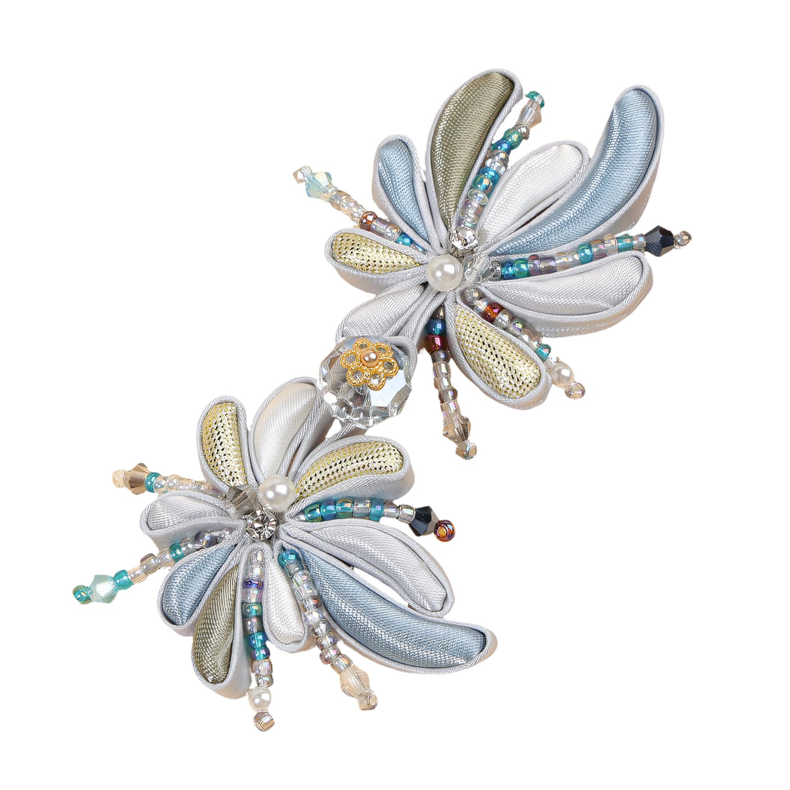 Chinese Frog Button Closure Glossy Floral Sewing Trim with Pearl Like Beads for Qipao Dress Coat Garments Mandarin Closure Chinese Knot Trim Ornate Sewing Button Fabric Petal Beaded Garment