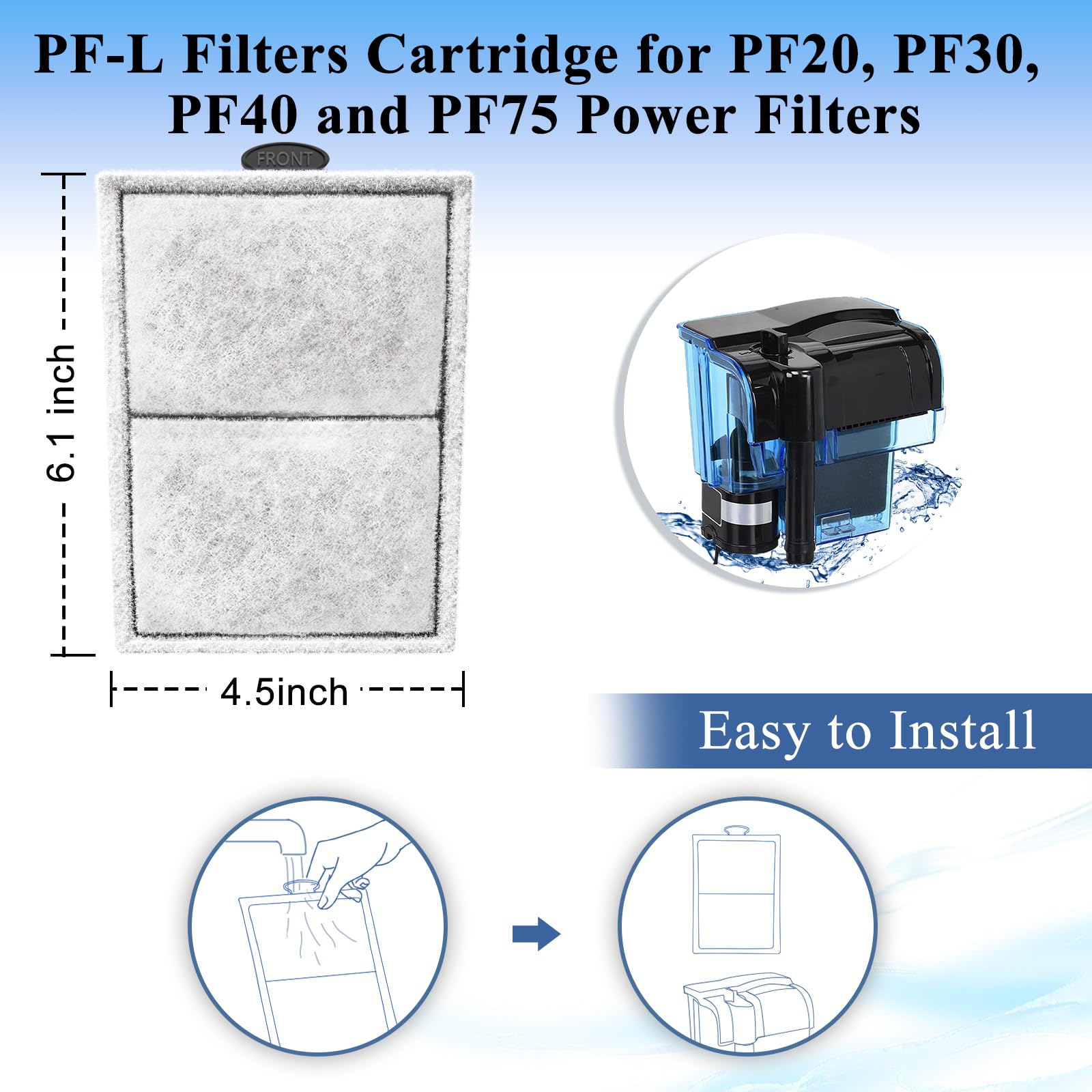 Paquete de 16 cartuchos de filtro PF-L para filtros de potencia Top Fin PF20, PF30, PF40 y PF75, cartucho de filtro de carbono grande para acuario con zeolita