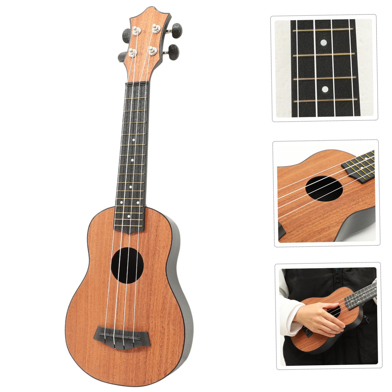 Ukulele Soprano in Legno e Fibra di Carbonio 4 Corde 21 Pollici per Principianti e Ragazzo Ragazza per Educazione Musicale e Pratica