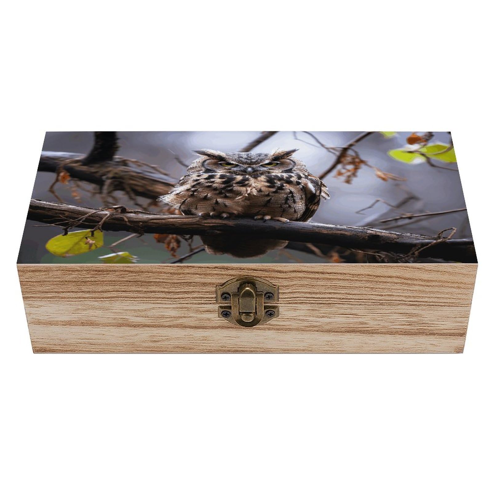VstaDank Owl on A Branch Wooden Storage Box Wooden Keepsake Box with Hinged Lid Exquisite Solid Wood Decorative Jewelry Case Memory Box for Jewelry Photos Letters Crafts Trinkets