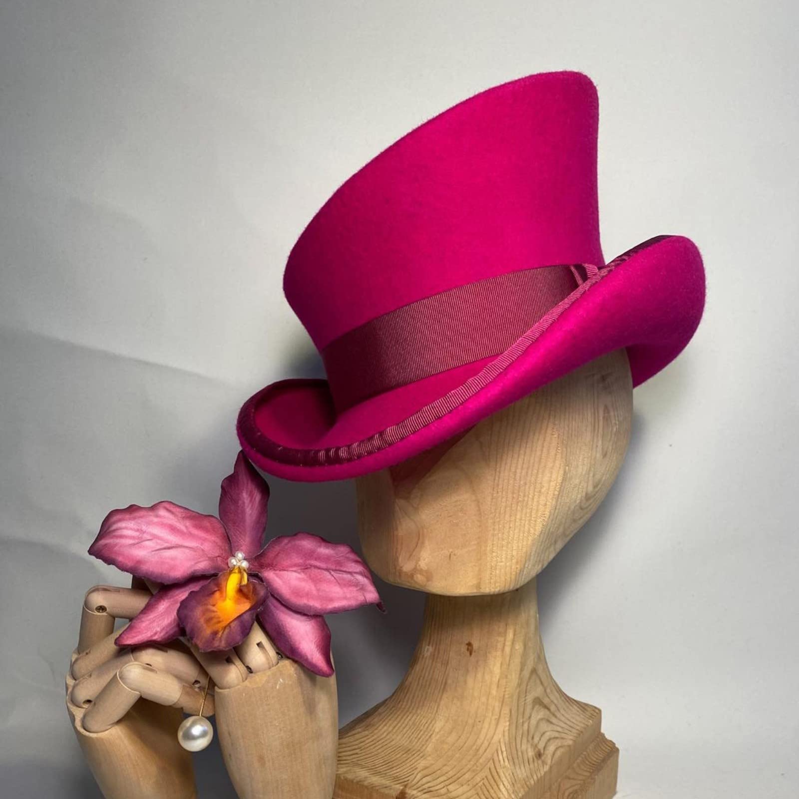Asymmetric Top Hat Unisex - Wool Hat Women Men Hat Top, Hot Pink - Image 3
