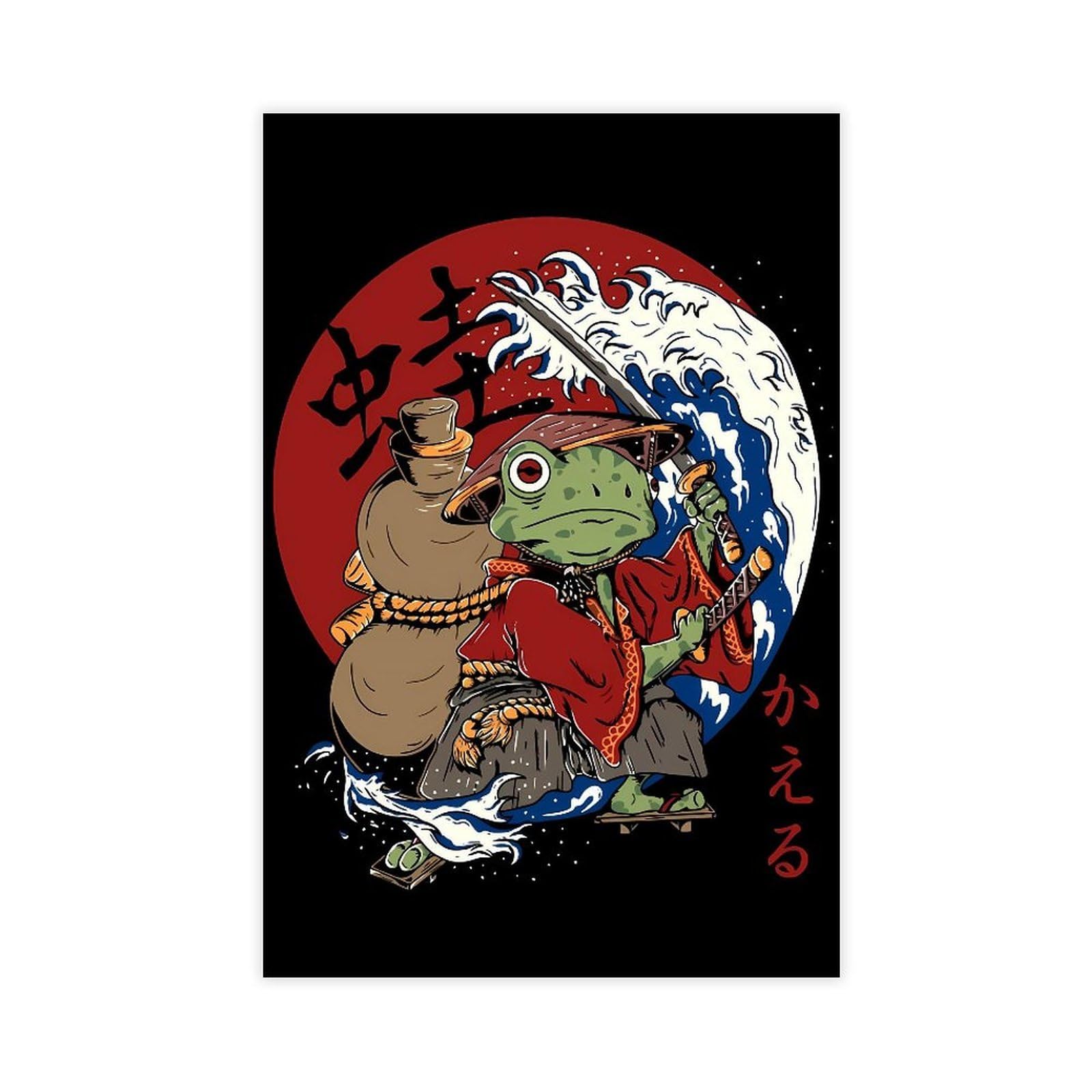 Qnvjqkdsi Unframe Samurai Frogs Japan Canvas Poster Bedroom Decor Landscape Office Room Decor Gift 24" L X 36" W