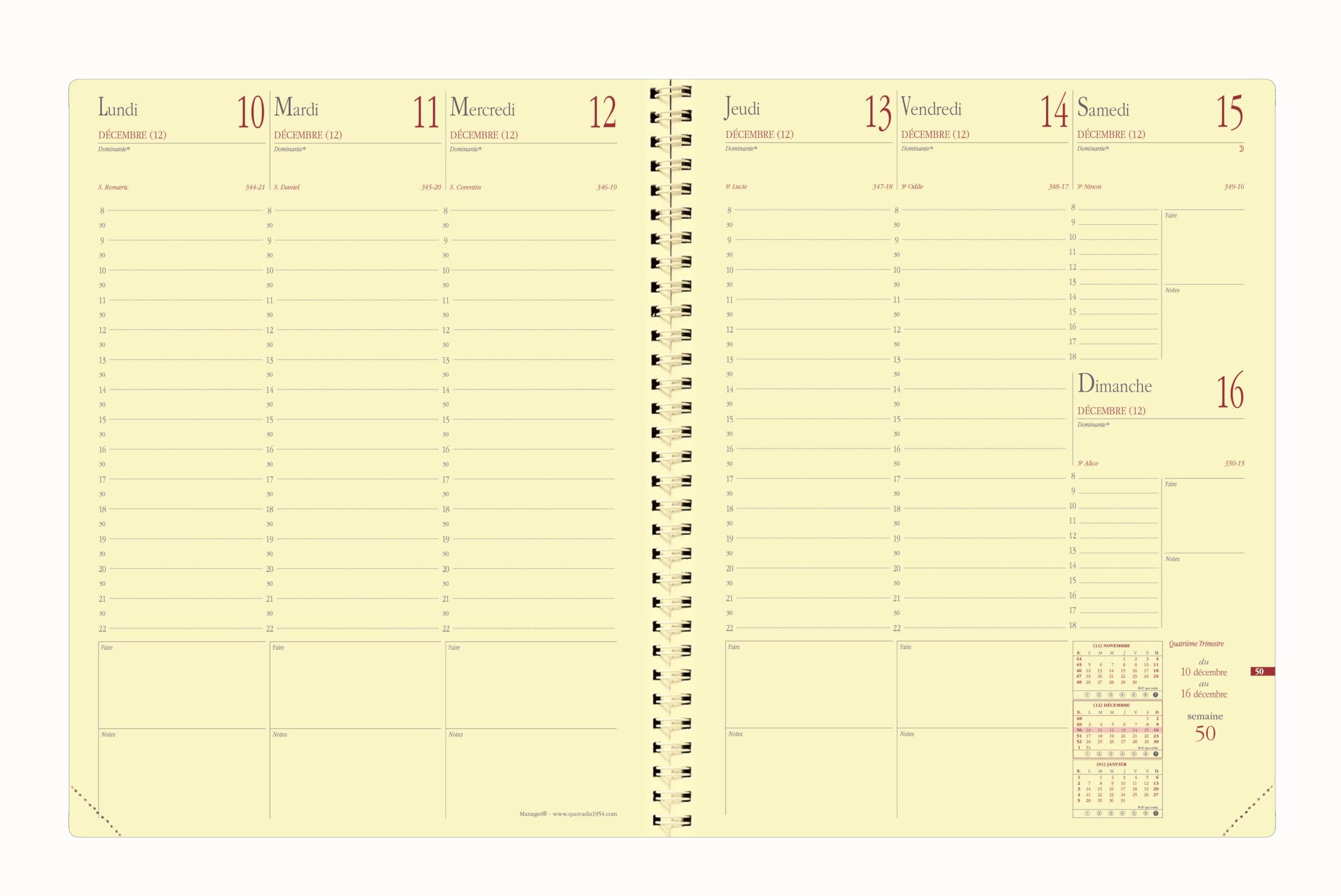 Quo Vadis - Ricarica Agenda - Spiralato - 2026 - Manager S - Agenda settimanale - Francese - 12 mesi e 1/2 da metà dicembre - 21 x 27 cm - Carta Clairefontaine avorio - Produzione francese