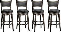 PrimeZone 26" Swivel Bar Stools Set of 4 Counter Height, Black Faux Leather with High Backrest, Wood Legs & Footrest for Kitchen Island