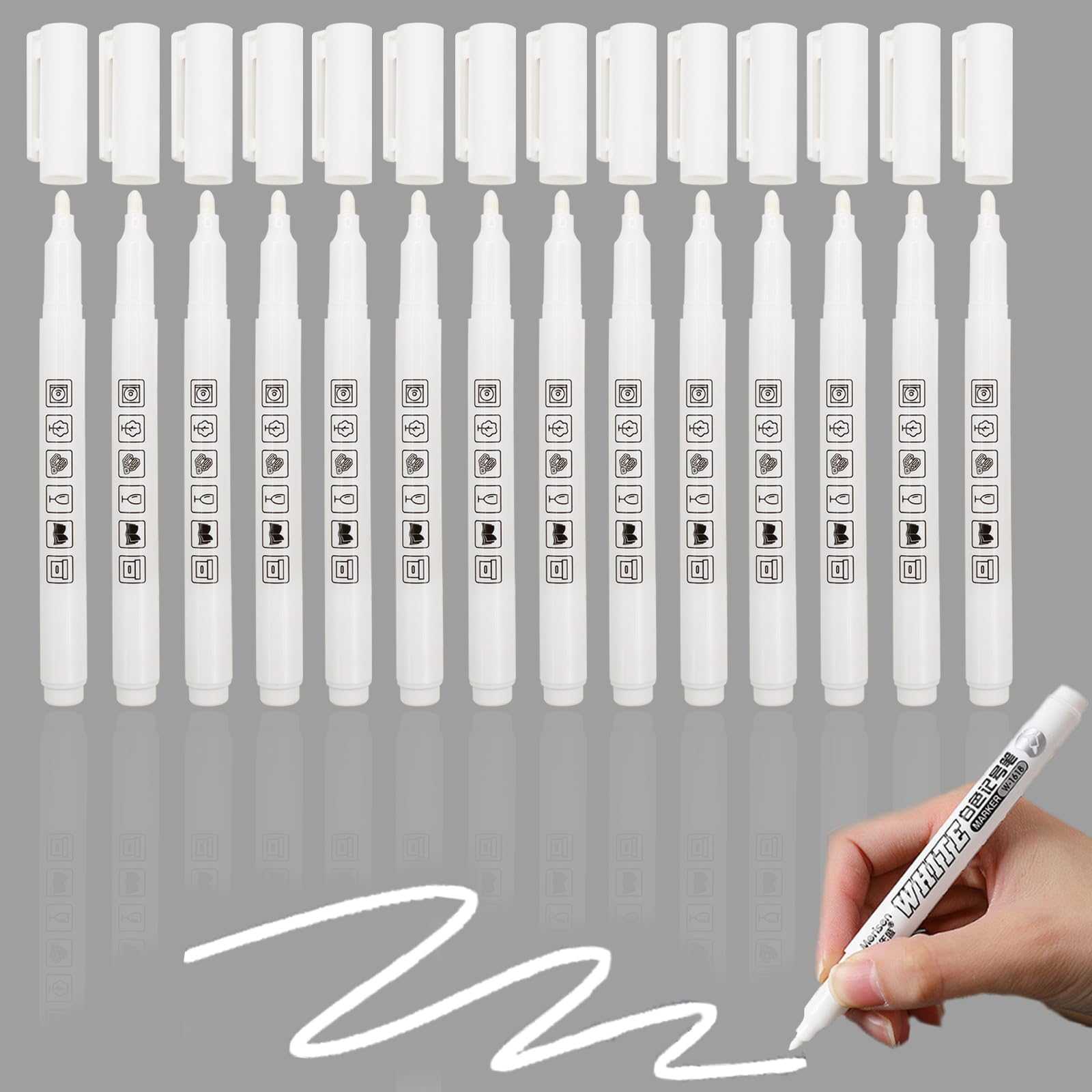BORISCA 14 Piezas Rotulador Permanente Blanco Acrílicos al Oleo Marcador Impermeable Blanco Secado Rápido Rotuladores Blancos para Escribir Sobre Madera, Metal, Lienzo, Porcelana, Cristal