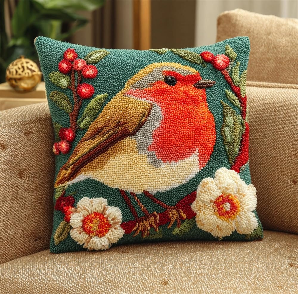 kitphoenix Latch Hook Kit for Adults, Robin and Flowers