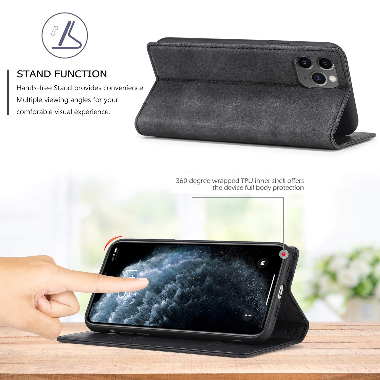 QLTYPRI Funda Para IPhone 11 Pro Max Premium PU Funda Tipo Cartera De Piel Sintética Con Soporte Para Tarjeta De Crédito Magnética Desmontable Ranura Para Tarjetas Atril A Prueba De Golpes