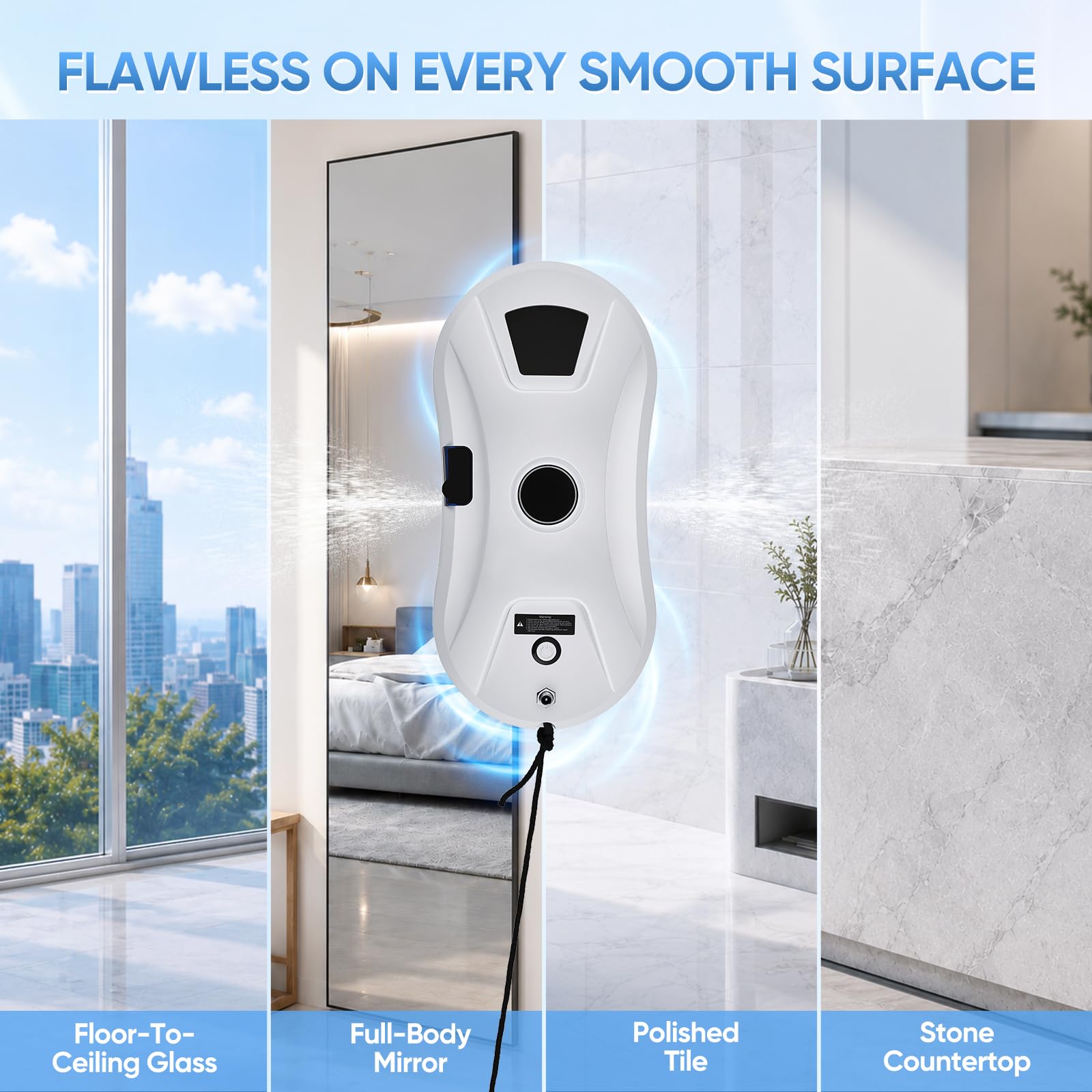 Robot limpiador de ventanas con chorro de agua automático, 5600 Pa limpiador de ventanas eléctrico con 3 modos de limpieza, navegación inteligente, reconocimiento de bordes (B)