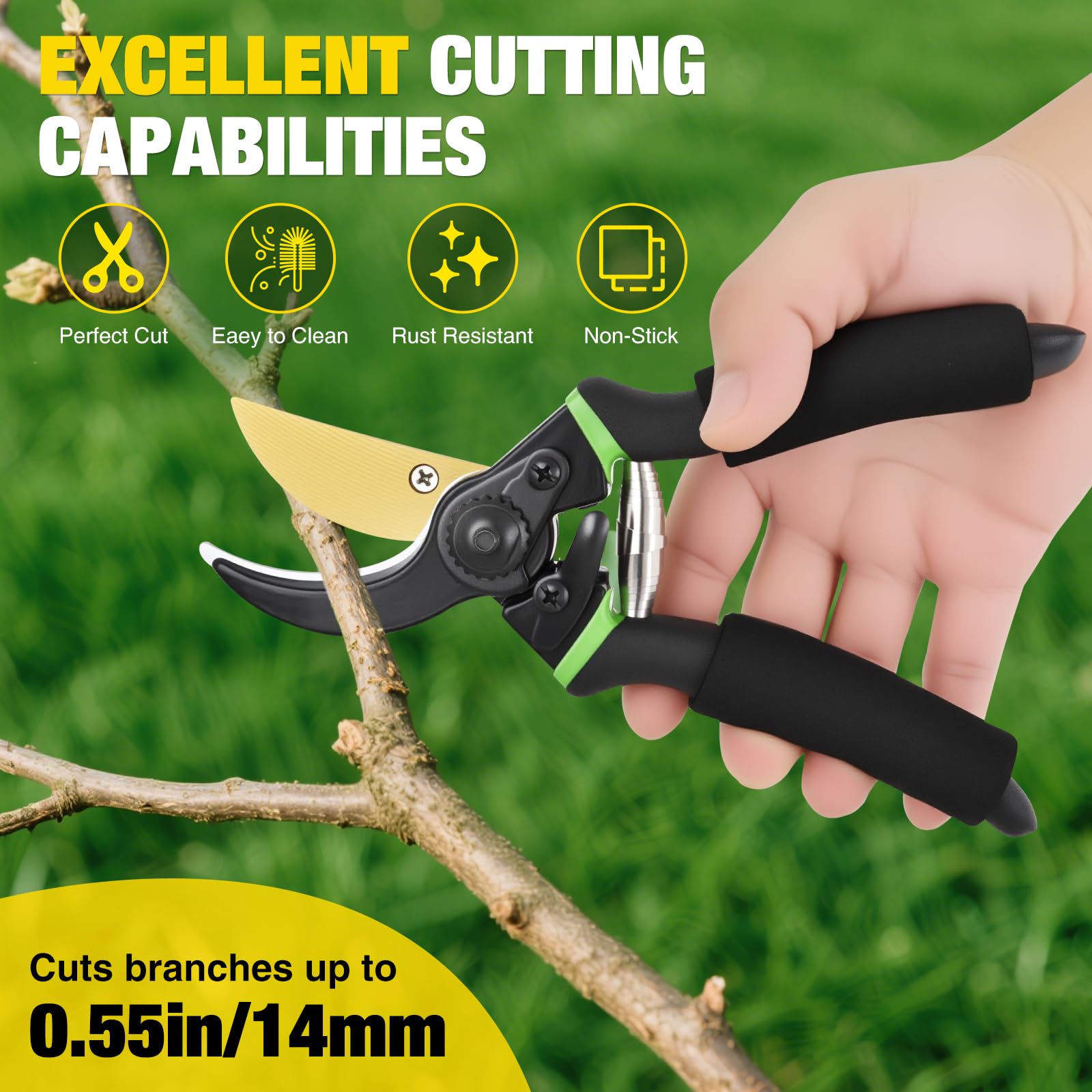 Yesker Pruning Shears for Gardening 8.5" Professional Bypass Garden Scissors Yard Clippers with Sharp SK5 Steel Blade Heavy Duty Hand Pruners for Branch Flower Plant Trimming Cutting Gardening Tools