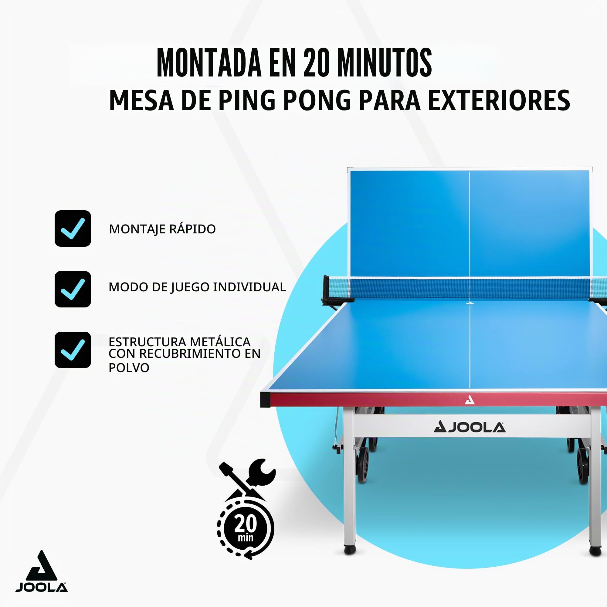 JOOLA Mesa de Ping Pong Exteriores Resistente Intemperie Aluminio Plástico 6mm Plegable Incluye Red