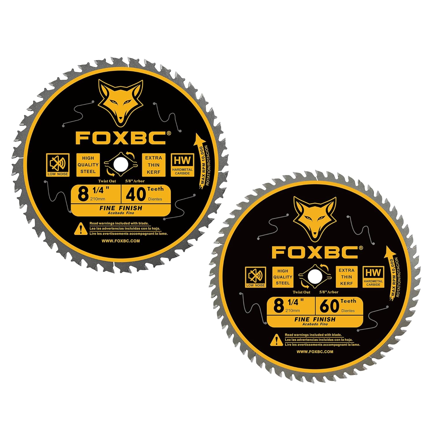 FOXBC 8-1/4 Inch Circular Saw Blade 40 Tooth, 60 Tooth for Wood Cutting - Two Pack