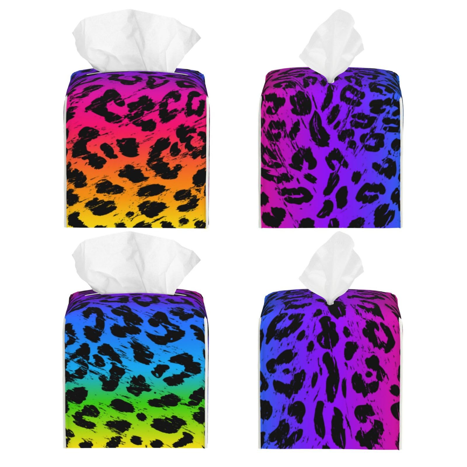 Rainbow Colorful Cheetah Leopard Print Square Tissue Box Cover, Cube Tissue Box Holder, Table Tissue Box