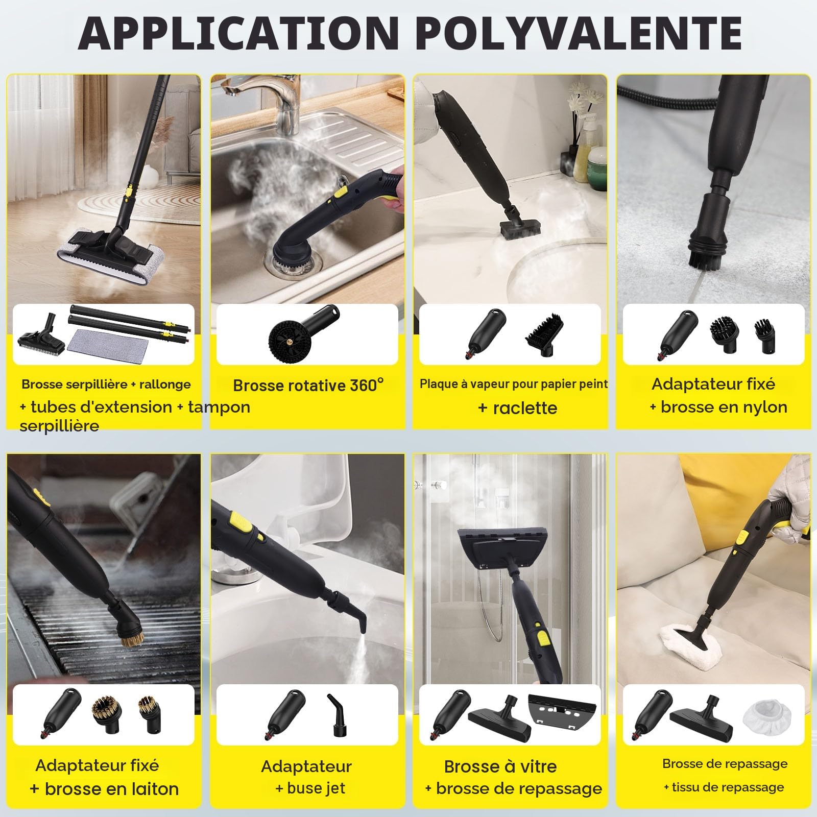 TVD Nettoyeur vapeur pour meubles rembourrés, nettoyeur vapeur avec câble d'alimentation extra long de 5 m pour nettoyeur de sol, four, voiture, carrelage, tapis, coussin, canapé, punaises de lit.