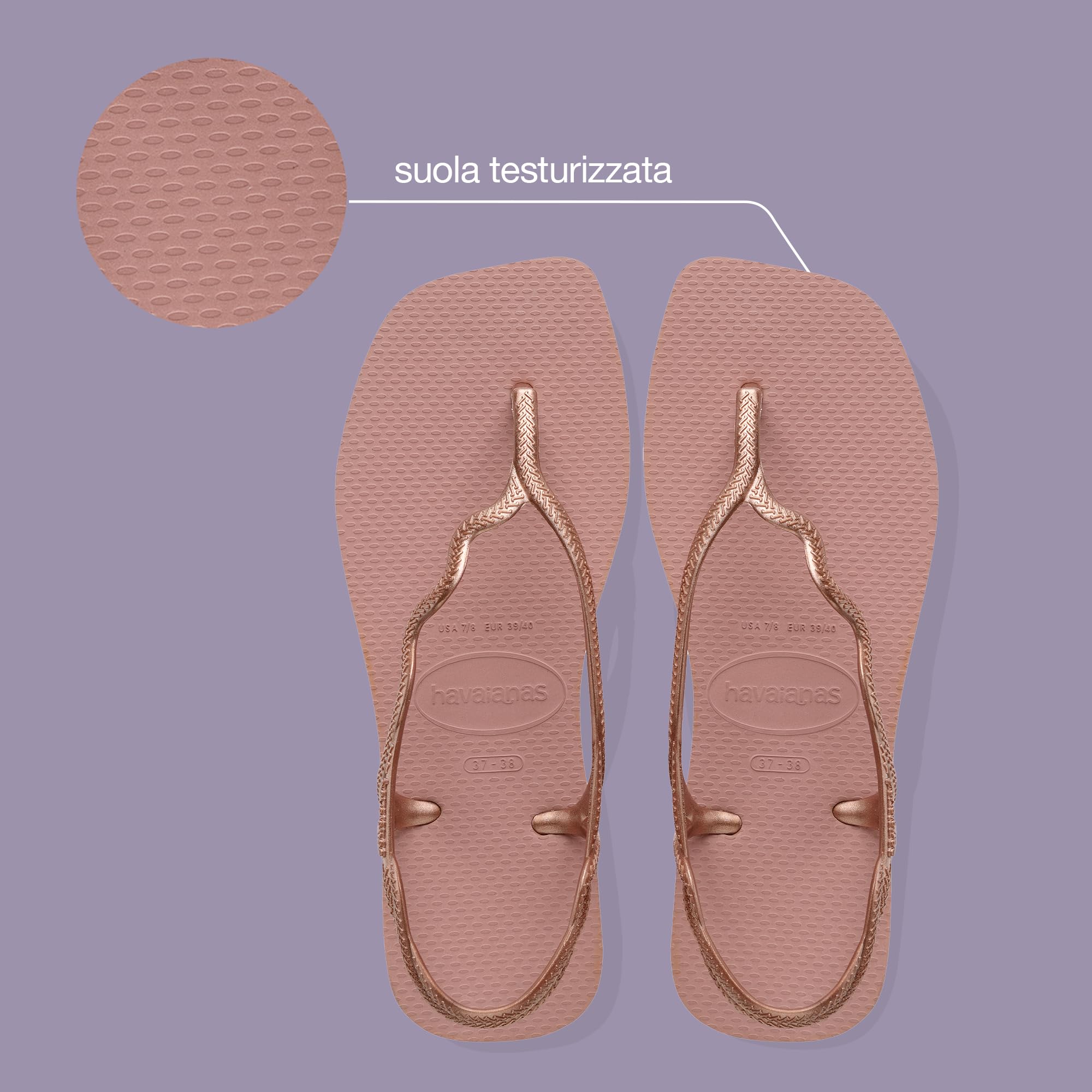 Havaianas - Soleil, Sandali A T Da Donna Eleganti, Resistenti E Confortevoli, Chiusura Posteriore, Cinghie Ondulate E Suola Con Bordi Squadrati