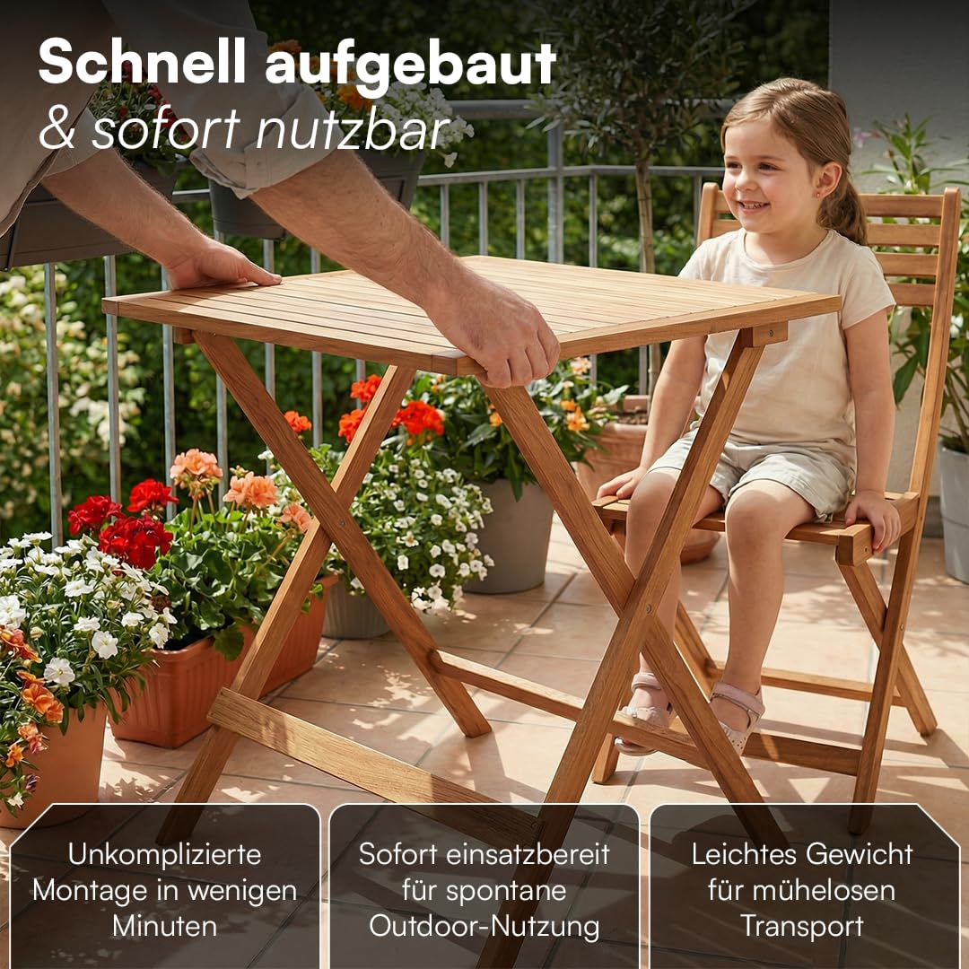 STEELSØN Lystra Gartentisch – Balkontisch 70x70 cm aus Akazienholz geölt – Klapptisch wetterfest bis 80 kg belastbar – Esstisch Garten klappbar – Outdoor-Tisch klein – Holztisch Terrasse – Gartenmöbel