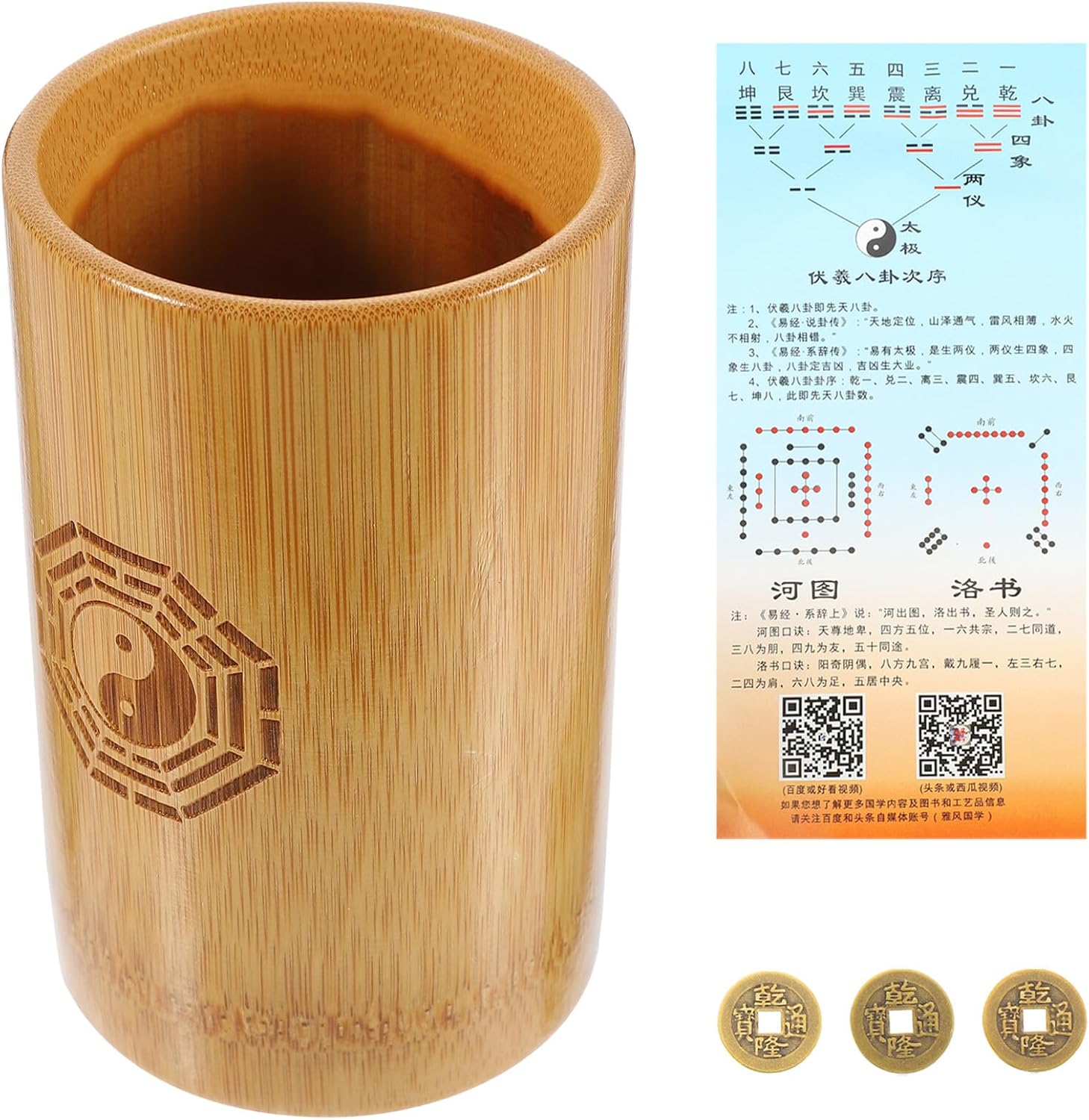 Divination Game Bucket with Copper Coins Chinese-Style Buddhist Fortune-Telling Prop for Family Gatherings Temple Use Compact Easy to Play Spiritual Guidance Tool