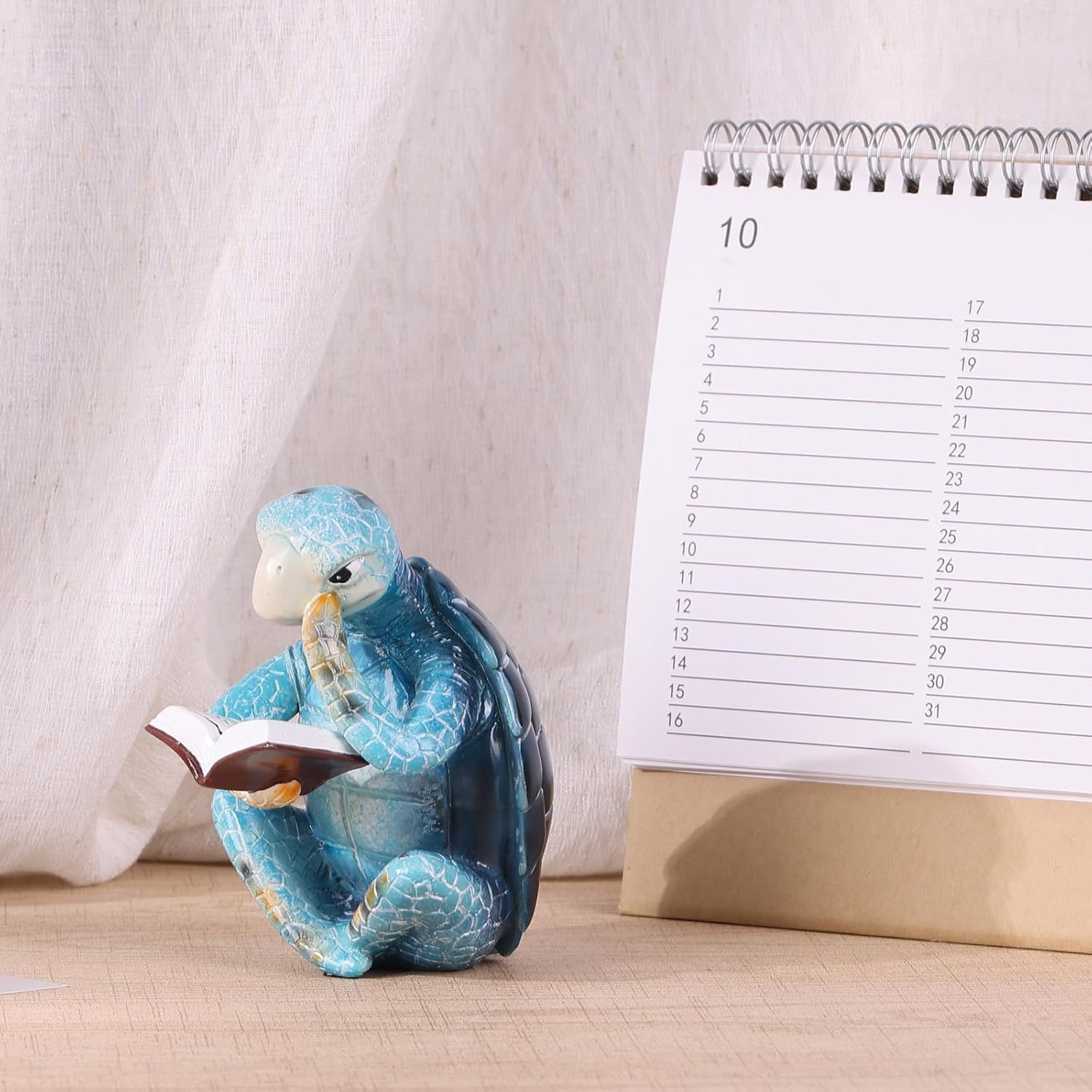 Resin Reading Sea Turtle Decor Figurine - Coastal Beach Garden Theme Decor Statue for Home Living Room, Office, Desk, Bookshelf, Bedroom - for Turtle Gifts for Women