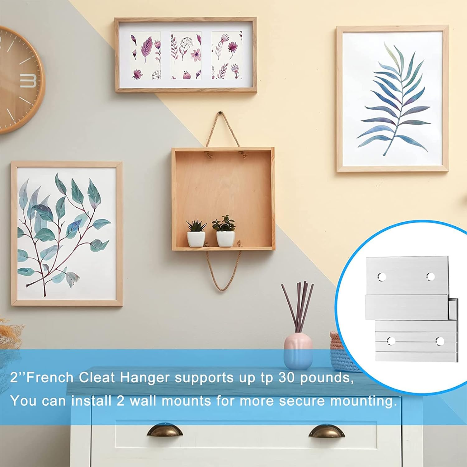 Therwen 40 Pcs French Cleat Picture Hanger Kit 2 Inch Aluminum Z Clip Supports 80lbs Heavy Duty Mirror Wall Mounting Brackets Hanging Hardware Supports for Panel Shelf Whiteboard Frames (2 Inch)