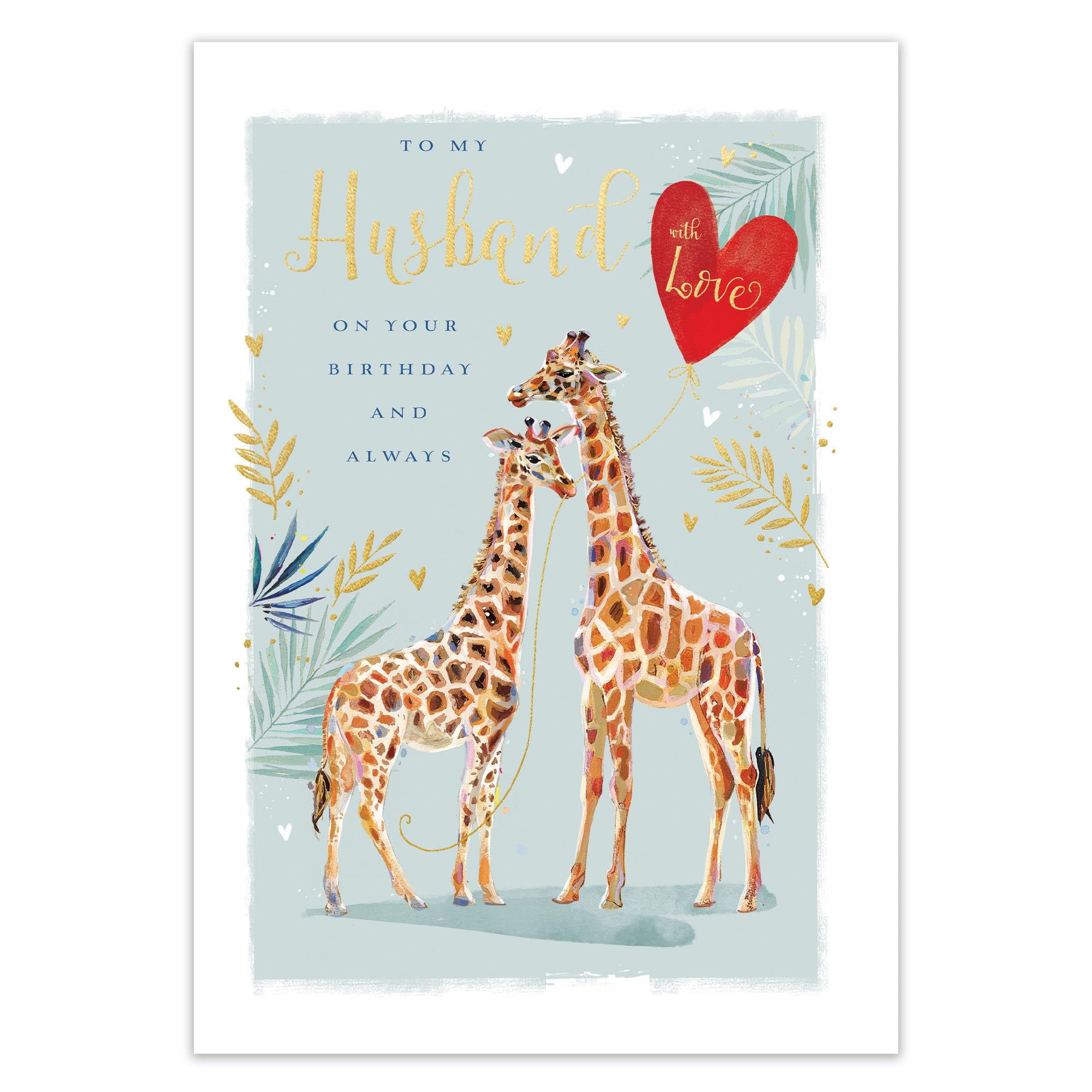 Ling Design Birthday Card for Husband - Romantic Giraffe & Love Heart Design - Embossed Foil Finish - Premium Greeting Card with Envelope - Eco-Friendly & Recyclable