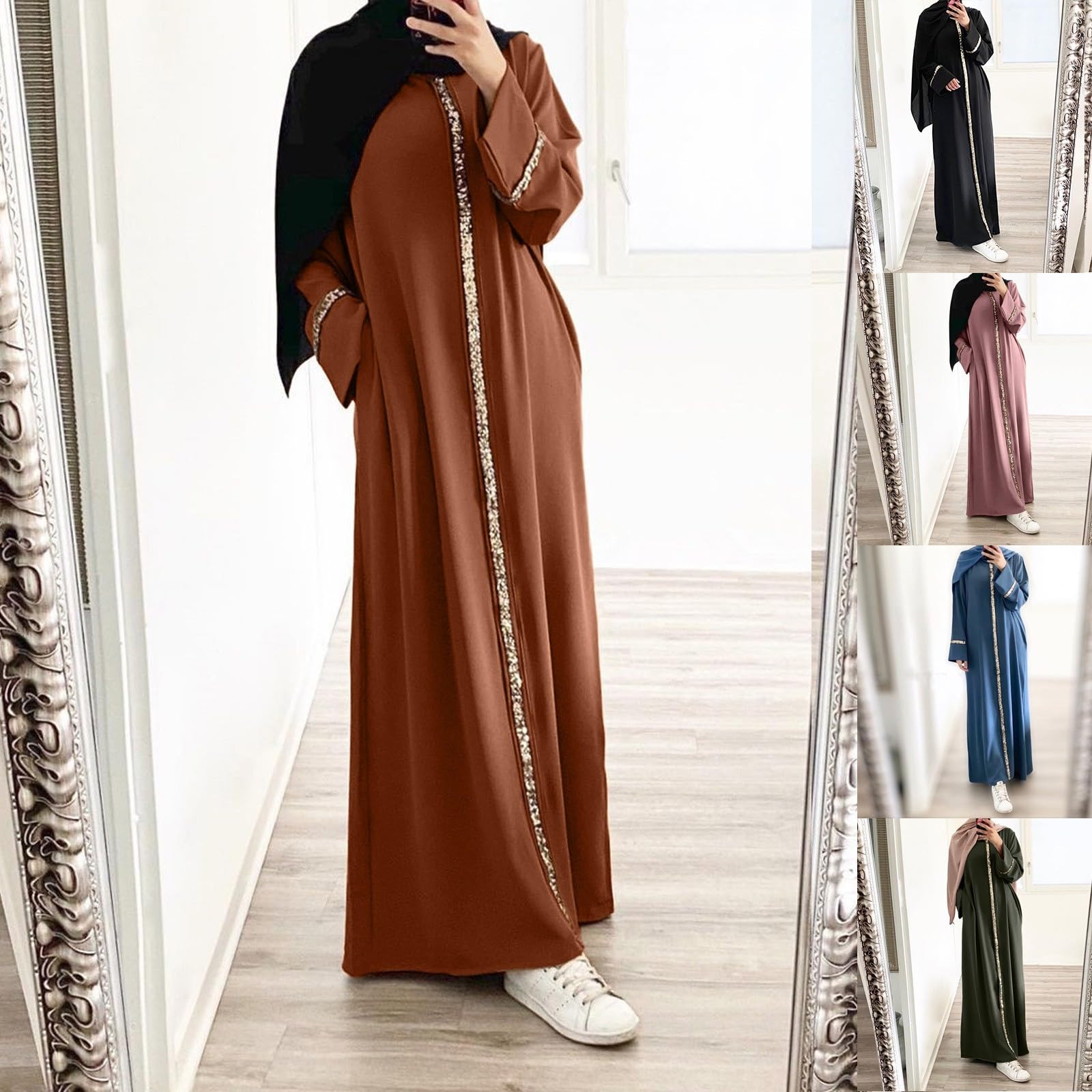 Générique Abaya - Caftan Longue Femme Manches Chauve-Souris Robe Ete Abaya Maxi Ample Djellaba Tenue De Priere Broderie Florale Tunique Caftan Robes Marocaine Islamique Turque