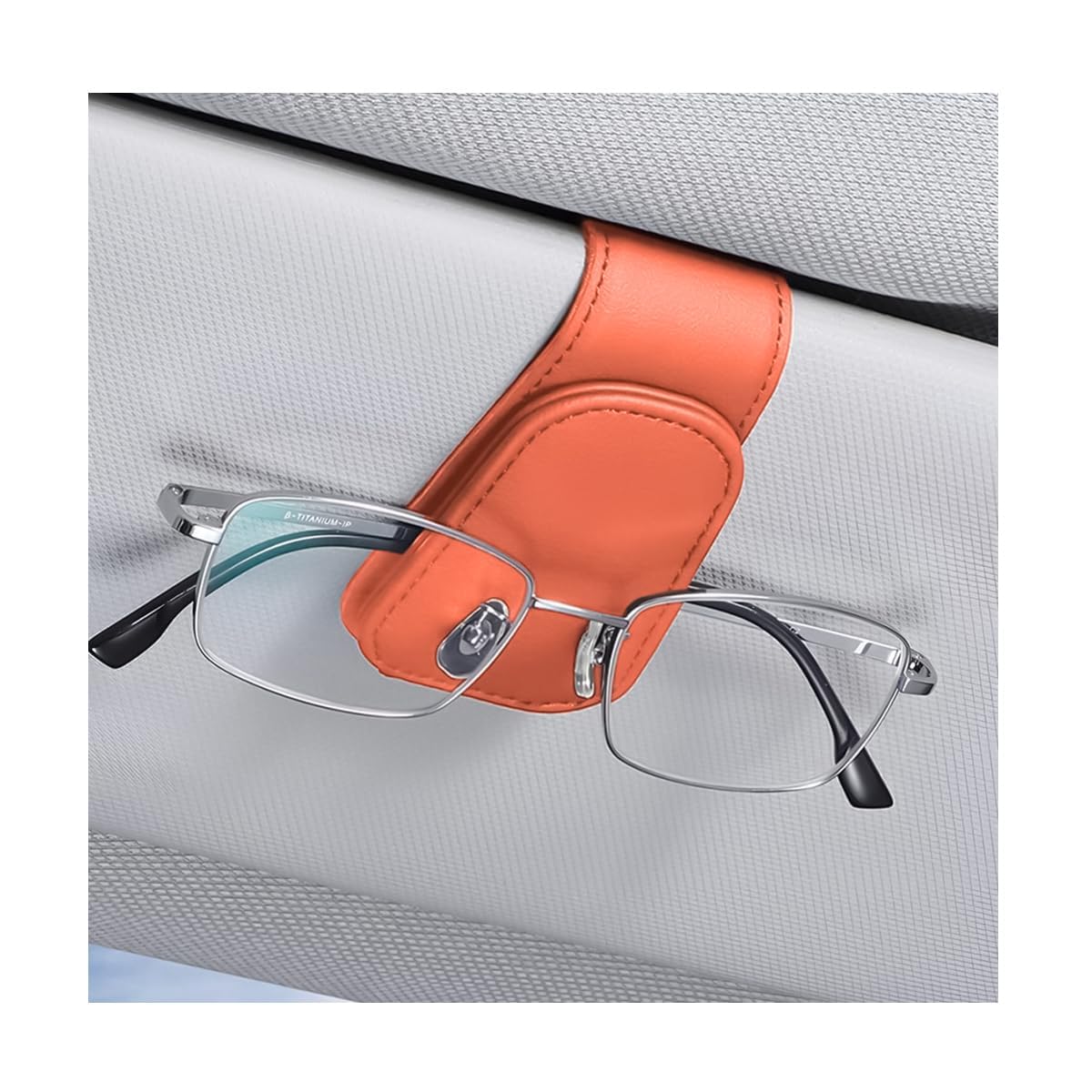AICEL Sunglasses Holders for Car Sun Visor, Leather Magnetic Clip, Orange
