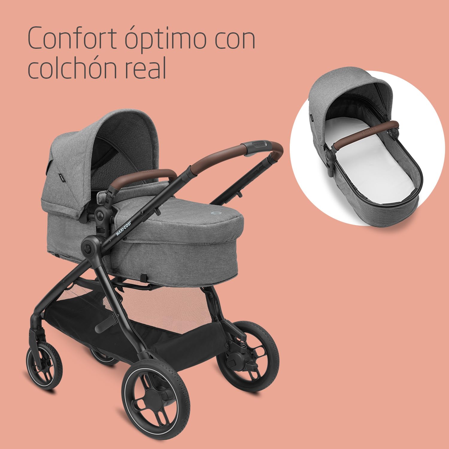 Maxi-Cosi Pack Zelia S Trio Cochecito Bebé 3 Piezas, FamilyFix 360 Base Giratoria - Silla de Paseo 3 en 1 con Cabriofix S i-Size Silla Coche Bebé, 0-4 años, Gris + FamilyFix 360 Base ISOFIX, Negro