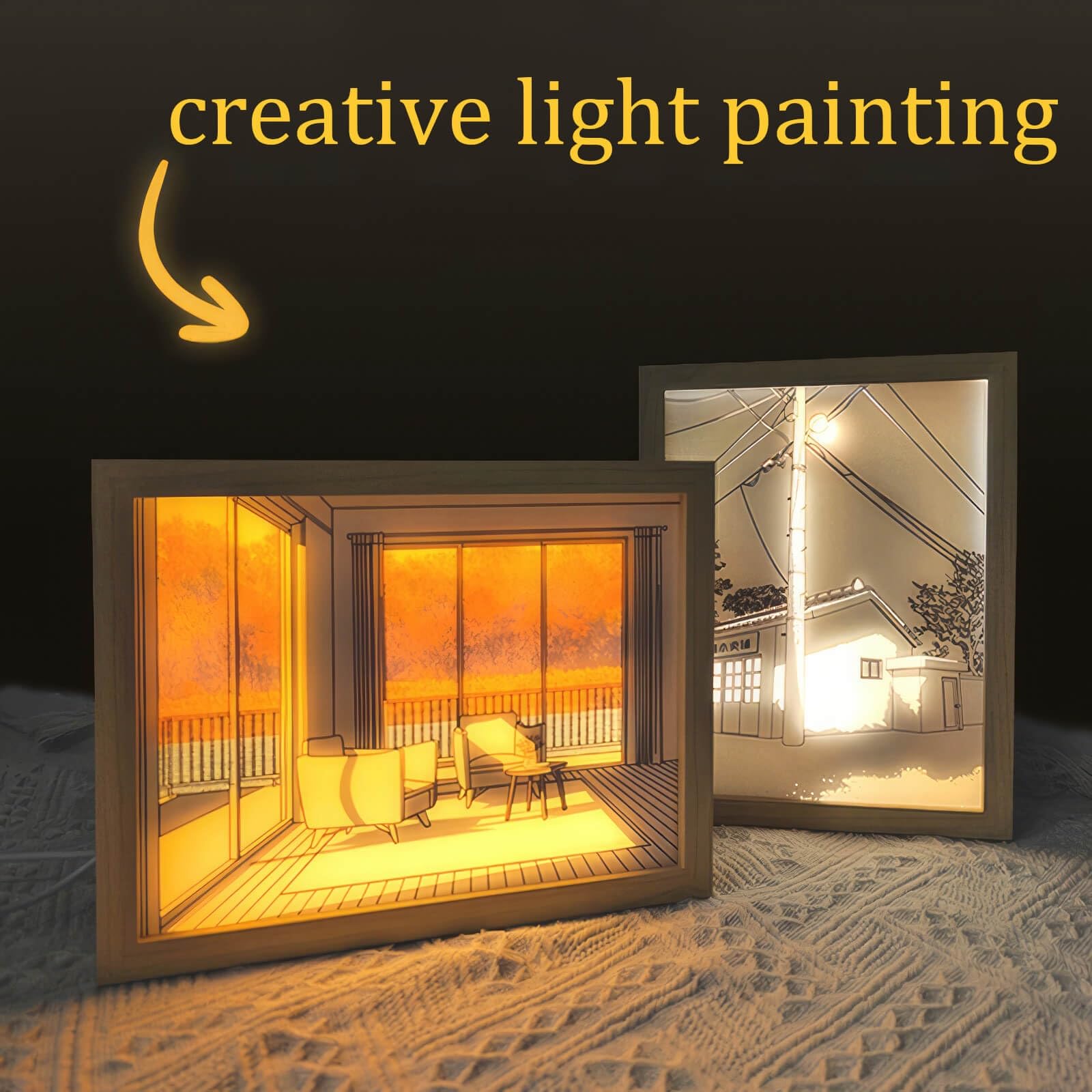 Tableau LED Lumineux Painting Decoration - Cadre Photo 23.5x18.5cm - 3 Couleurs Réglables - Décoration Murale