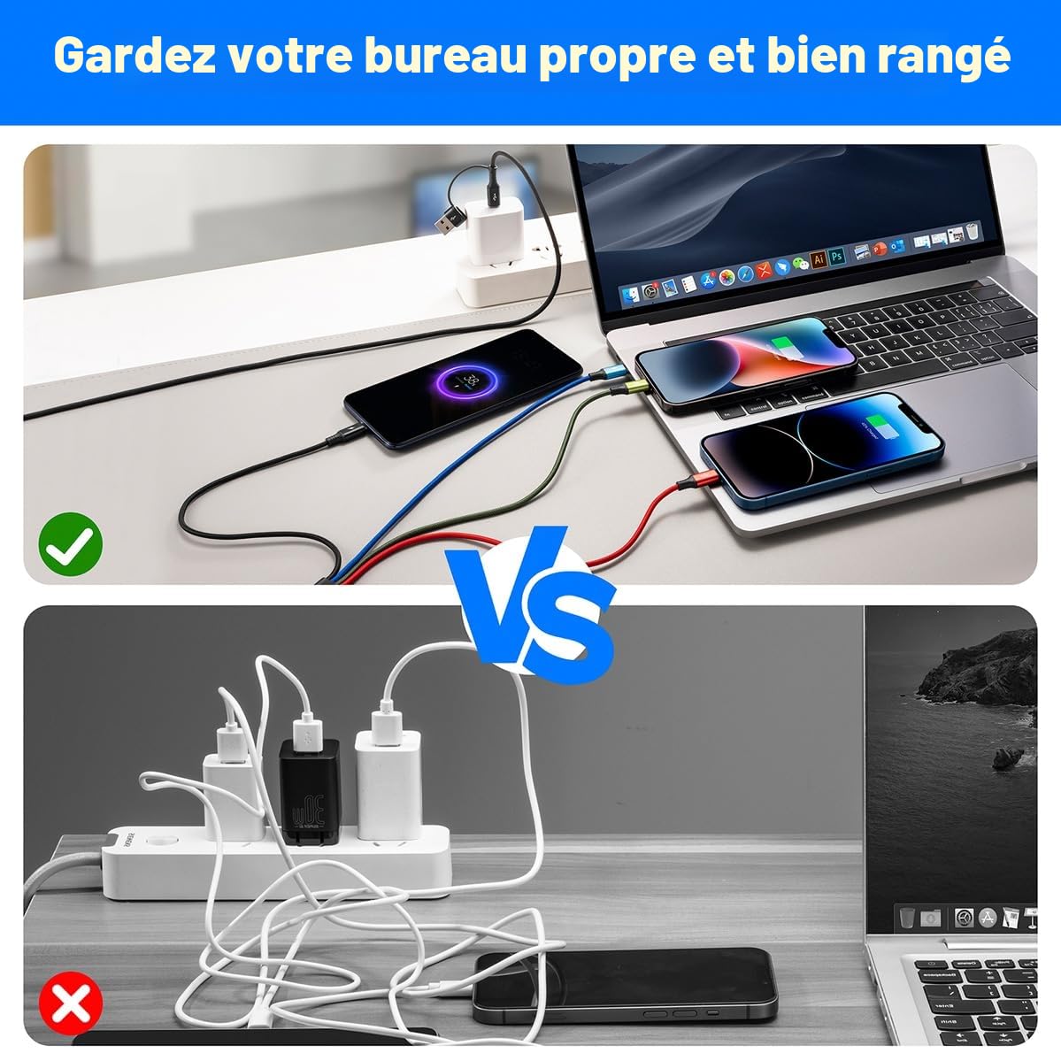 Minlu Câble de Charge 4 en 2, Cable Multi Embout avec Transfert de Données [3,5A 1,2M] Câble Multi USB Universel en Nylon, Câble de Charge Rapide USB avec Micro/Type C/Lightning pour iPhone,Android