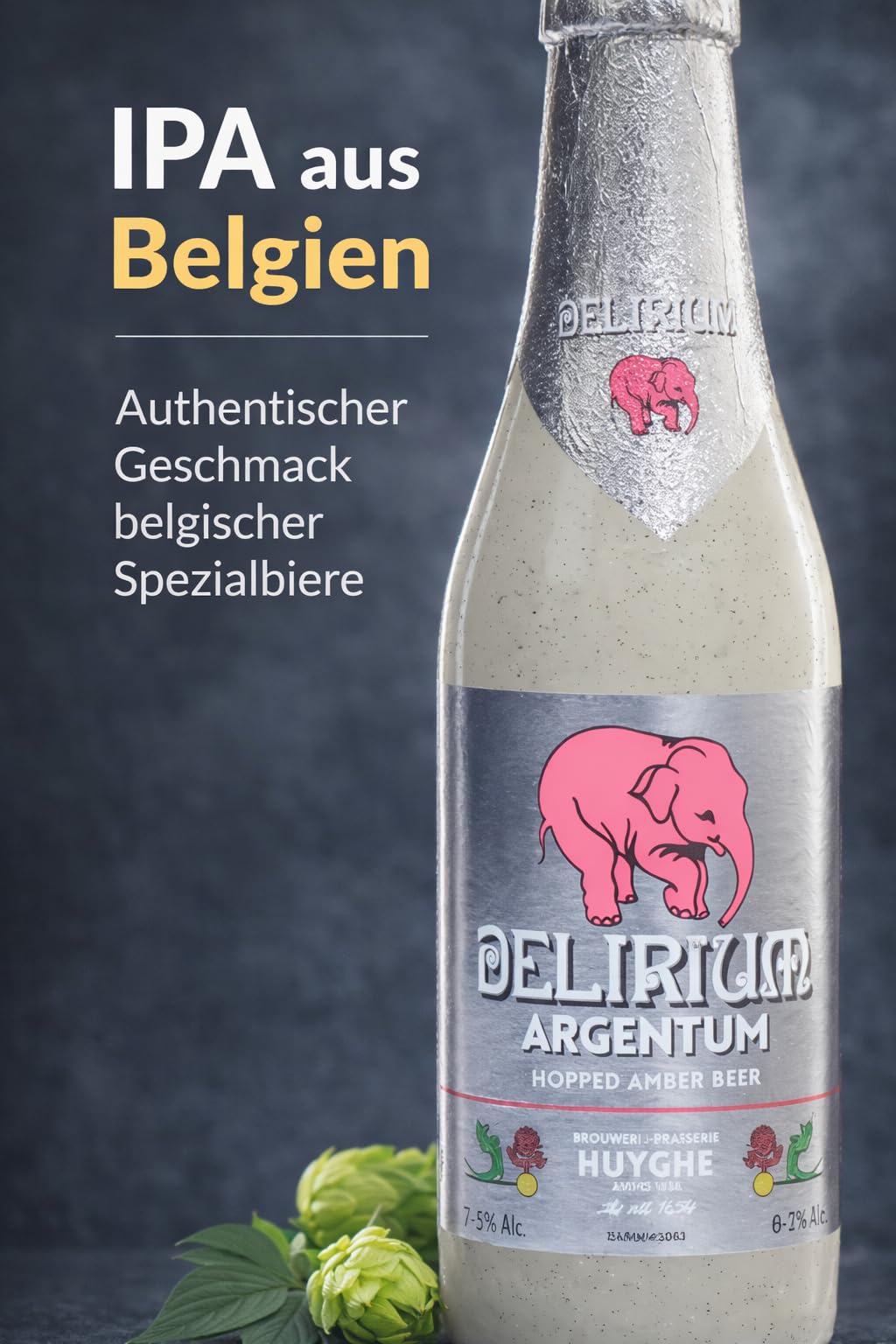 Delirium Argentum IPA Bier 24x 0,33l – Belgische Jubiläumsedition der Brauerei Huyghe – Stark Gehopftes Craft Beer mit 7% Vol – Limitierte Delirium Serie mit Intensivem Aroma & Fruchtigen Hopfennoten