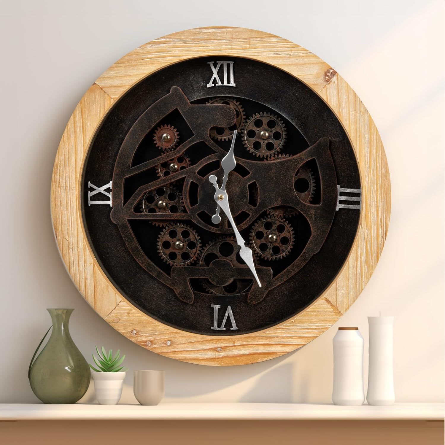 Amazon.com: ZBJZJM 16" Large Wall Clocks with Moving Gears for Living ...