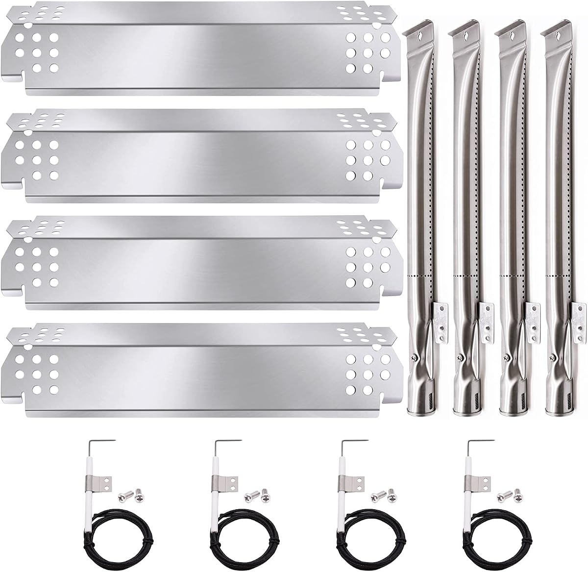 Criditpid Grill Replacement Parts for Nexgrill 4 Burner 720-0830H, 720-0783E, 5 Burner 720-0888N, Stainless Steel Grill Heat Shield Plates, Burners and Igniter Kit for Home Depot Nexgrill Parts