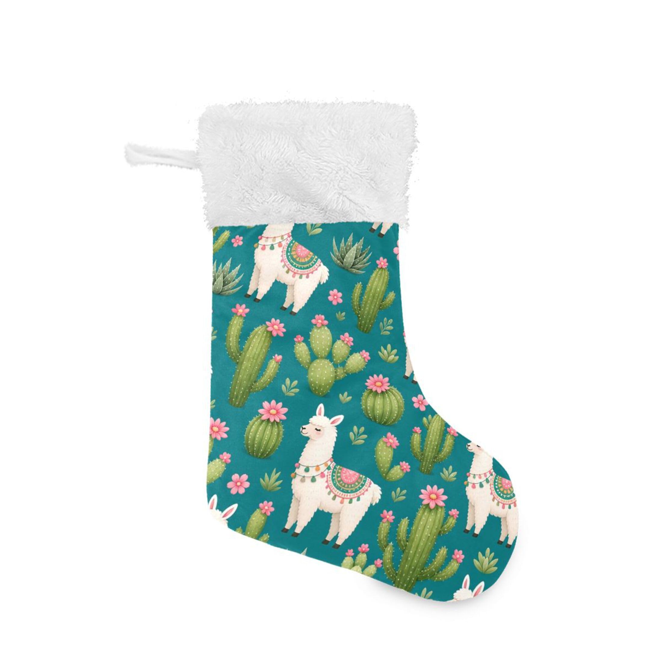Fuauuyl Alpaca Christmas Stocking 18 In Xmas Hanging Stocking with Plush Cuff for Family Holiday Party Fireplace Decorations, 2 Pack