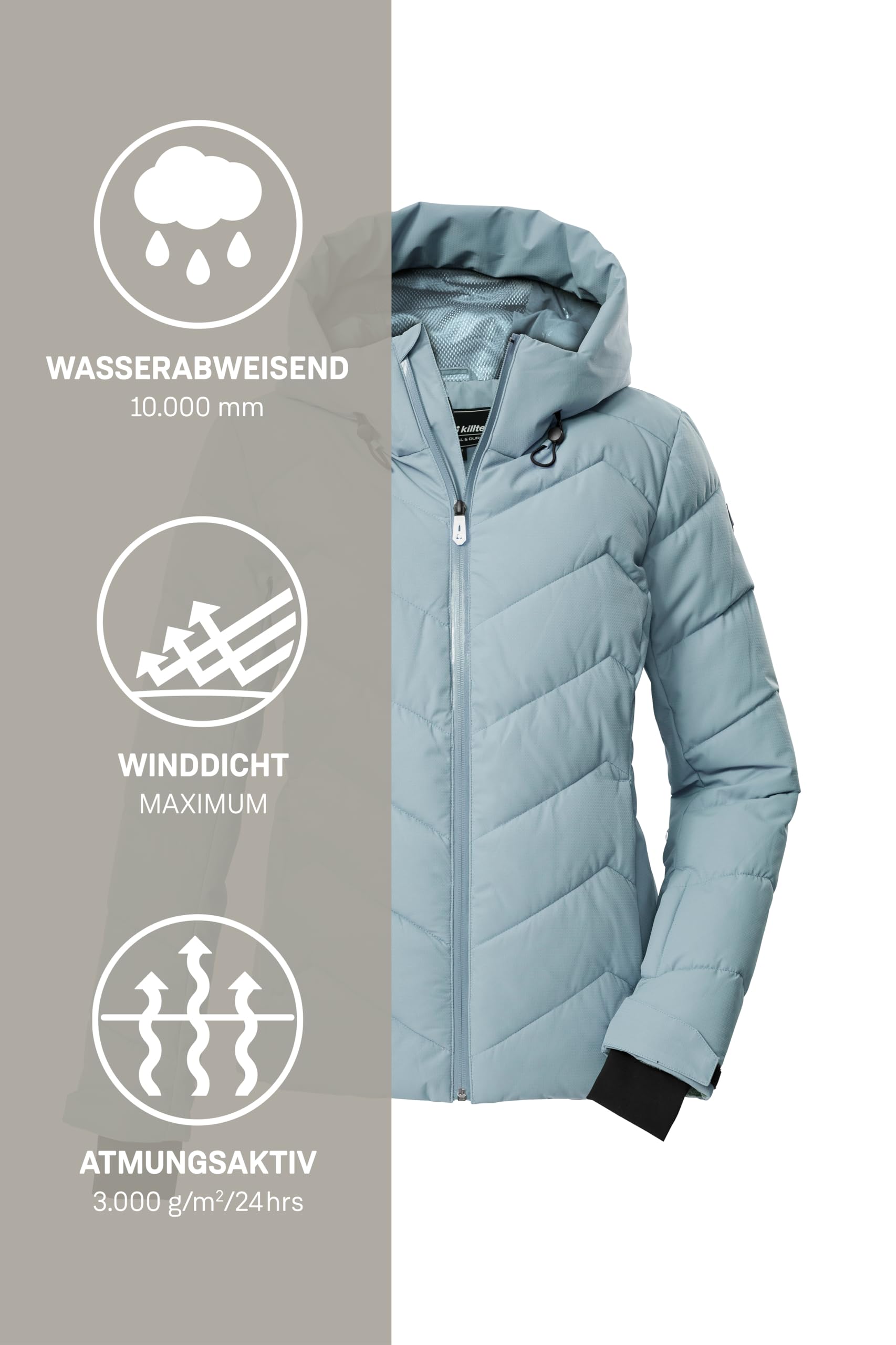 Killtec Damen Ksw 31 Wmn Ski Qltd Jckt Skijacke/Steppjacke/Funktionsjacke in Daunenoptik mit Kapuze und Schneefang