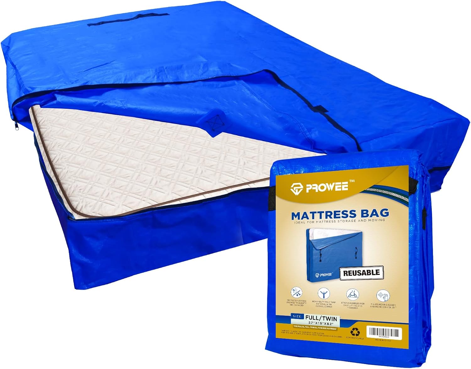 PROWEE FULL/TWIN Reusable Mattress Bag for Moving and