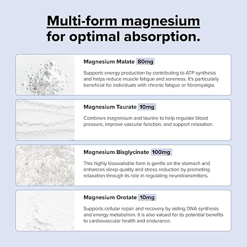 Miniatura 3 de Complement Magnesio - 4 formas biodisponibles para relajación, sueño, recuperación muscular, estrés y apoyo al estado de ánimo, malato de magnesio,
