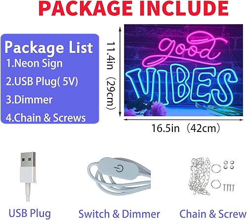 Miniatura 8 de Letrero de neón de Good Vibes de 22 x 15 pulgadas, letreros de neón de RSEthan Goodvibes para decoración de pared, dormitorio, feliz cumpleaños con
