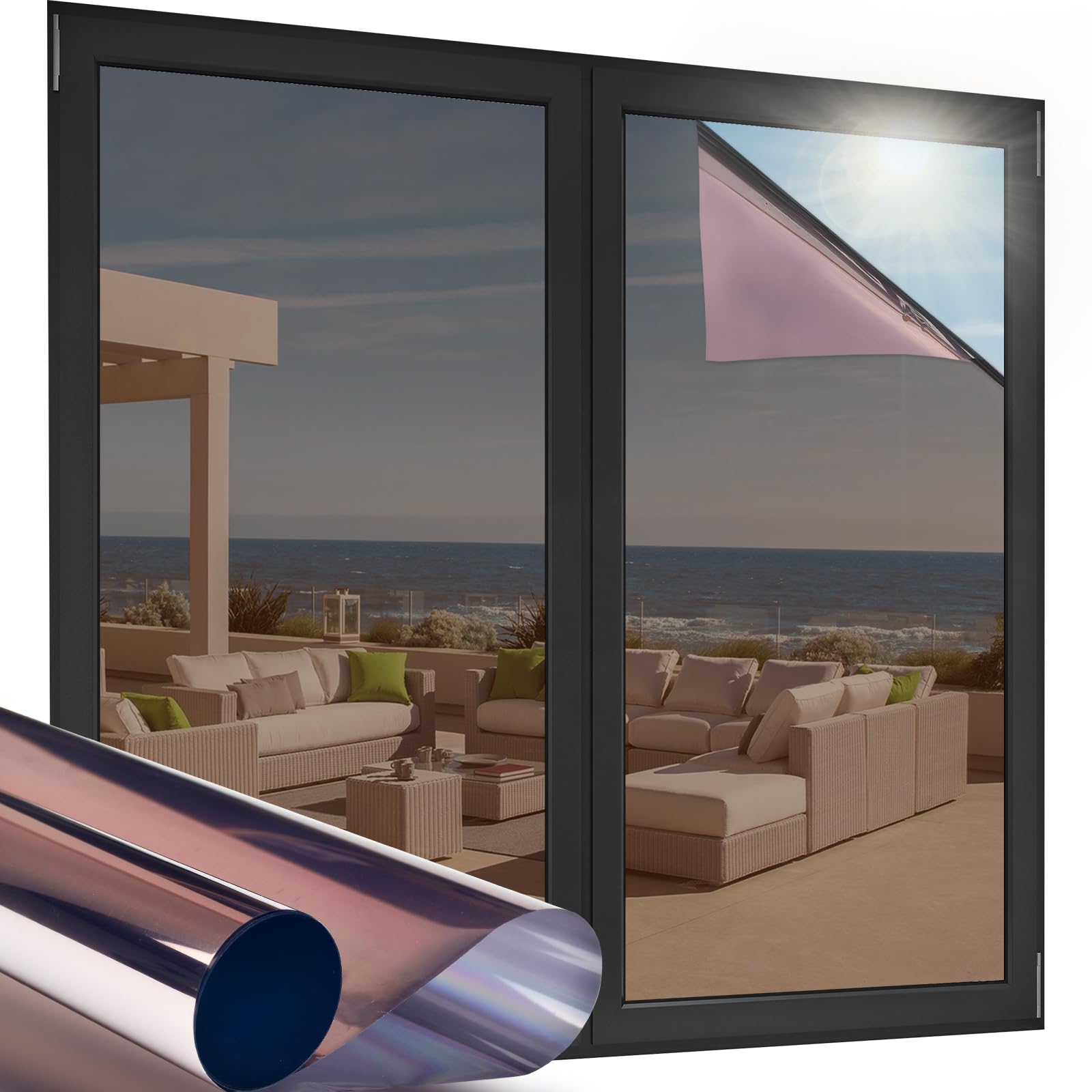 OFHome Fensterfolie von innen durchsichtig von aussen Blickdicht, Spiegelfolie Selbsthaftend Wärmeisolierung, Sonnenschutzfolie UV-Schutz Thermofolie Fenster Gegen hitze, Braun Silber, 60x200cm