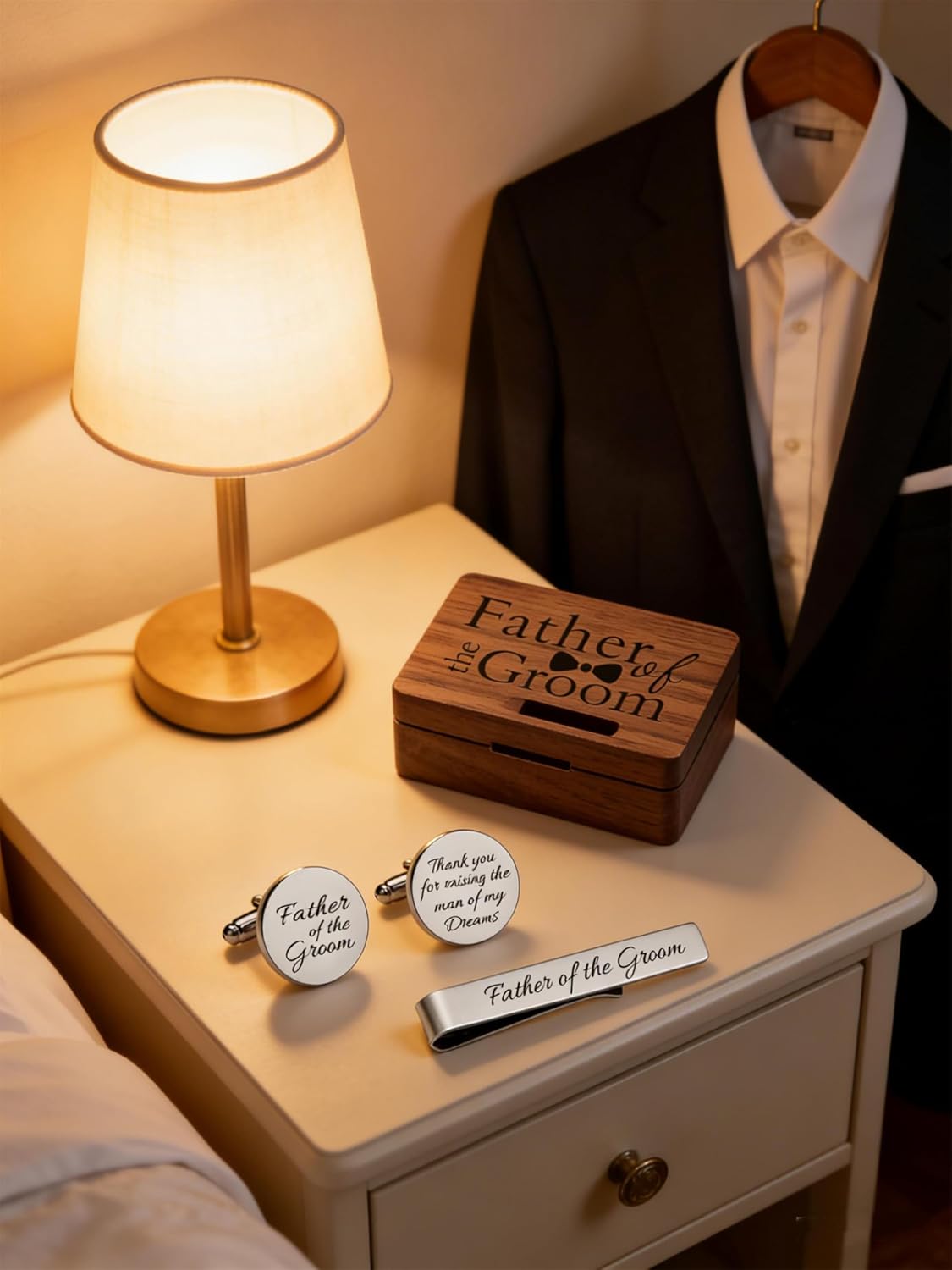 Kooer Personalized Engraved Cuff Links Tie Clip Set Custom Engrave Phrase Wedding Cufflinks Jewelry Gift for Father Dad Of all the Walks We've taken This one is my Favorite image 4