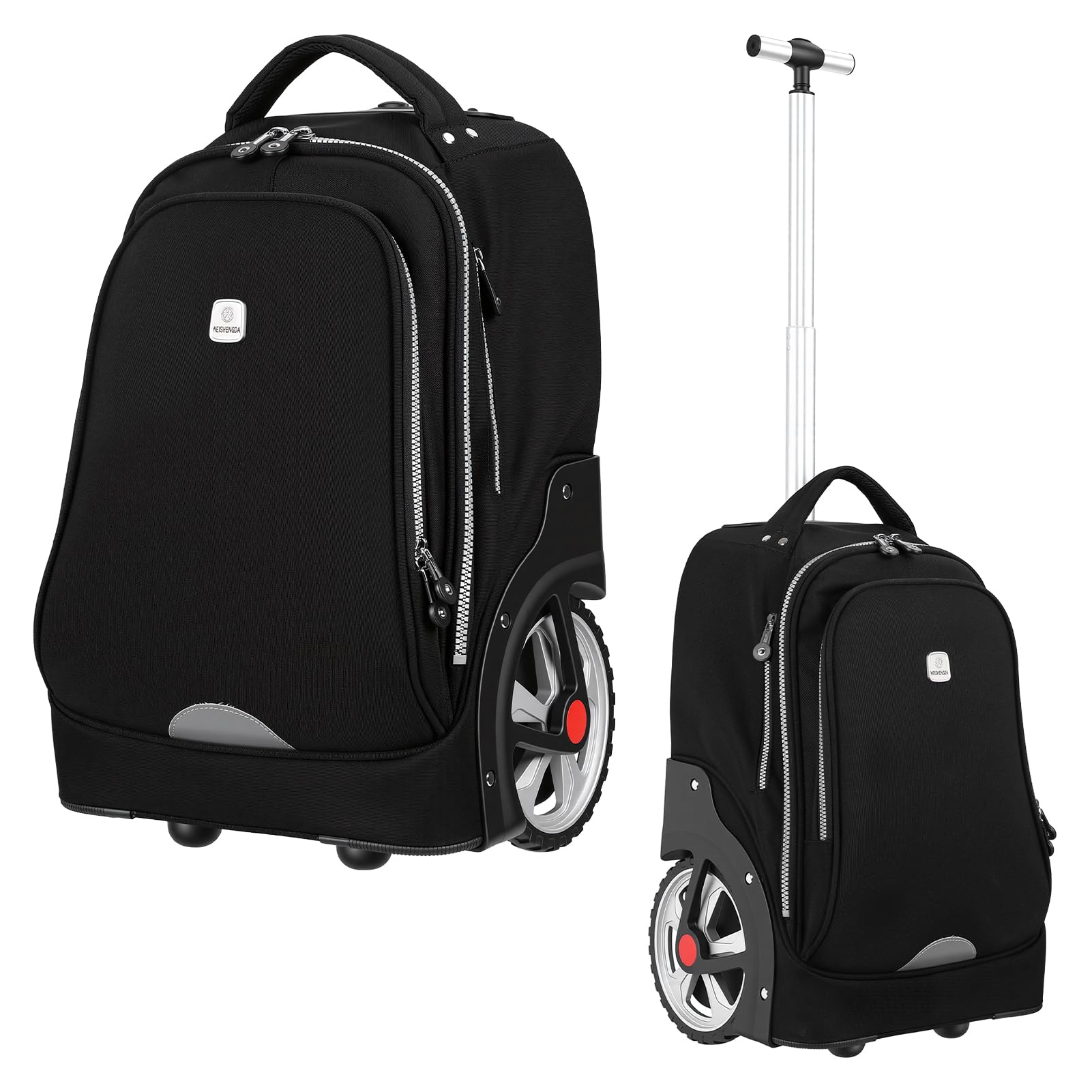 19 Zoll Rolling Rucksack mit Rädern, wasserdicht Rad Laptop Case für Teenager und Erwachsene, passt 14 Zoll Notebook, vielseitiges Handgepäck für Travel School Business (schwarz)
