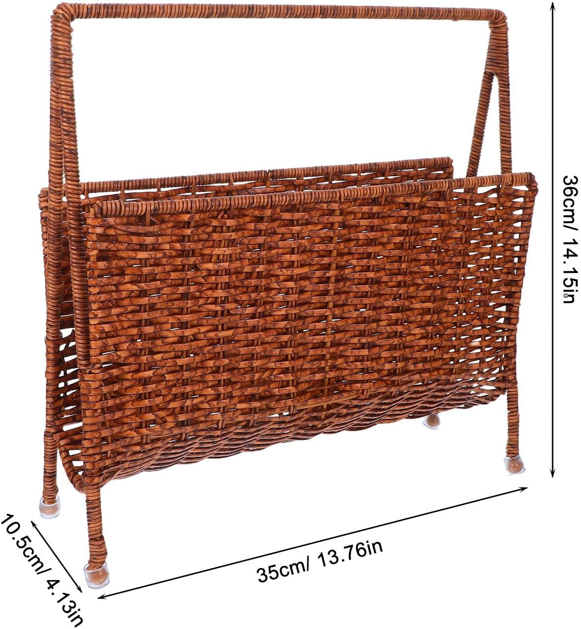 Wicker Magazine Basket Brown Pe Woven Files Holder for Home Office Storage | Bathroom and Living Room Use, Strong Load Bearing, Easy to Clean