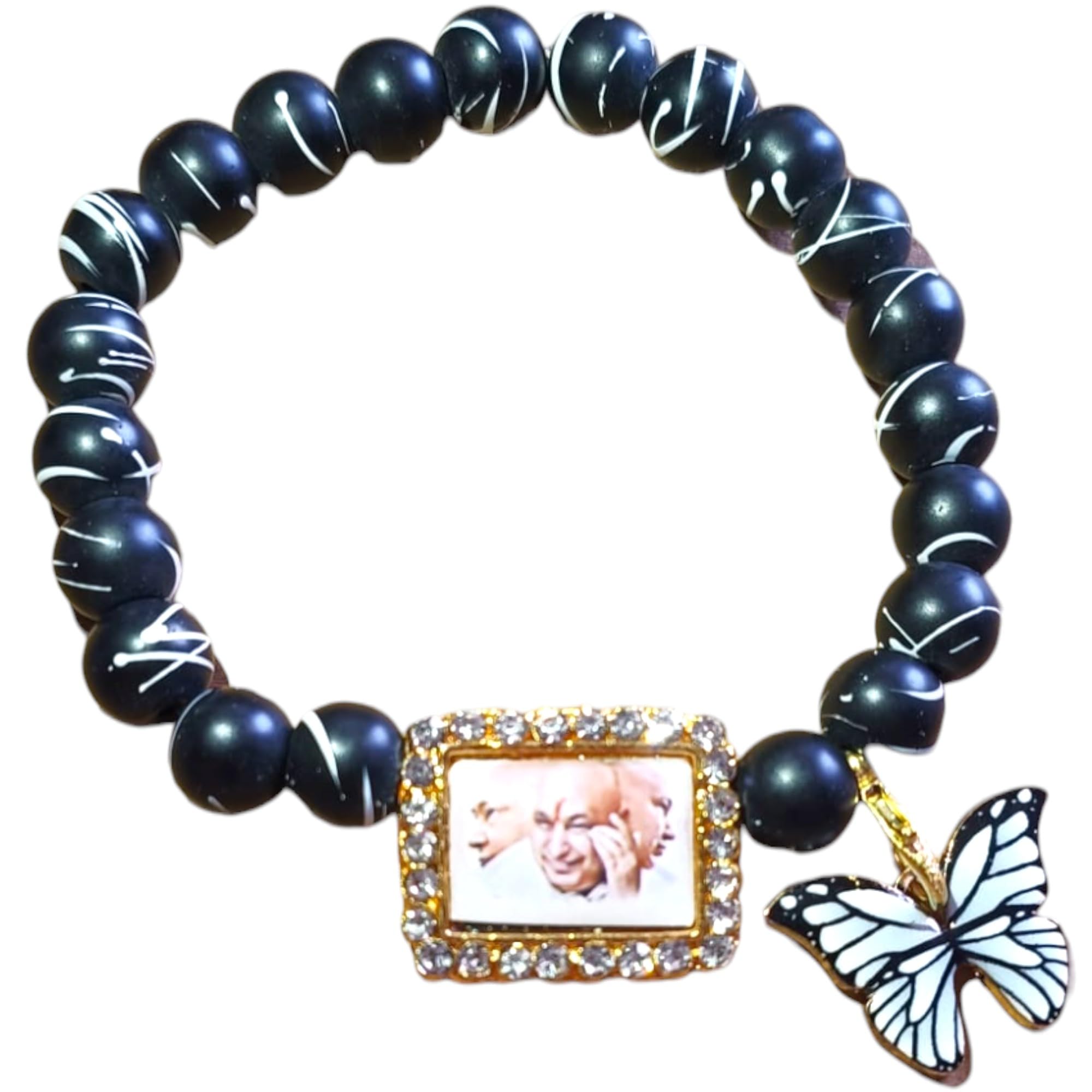 Guruji Swaroop Braclet of Black and White dots Pearl with Butterfly Charm | Pack of 1 | *** Limited Stock *** (B0D4M2QC34) Amazon Price History, Amazon Price Tracker