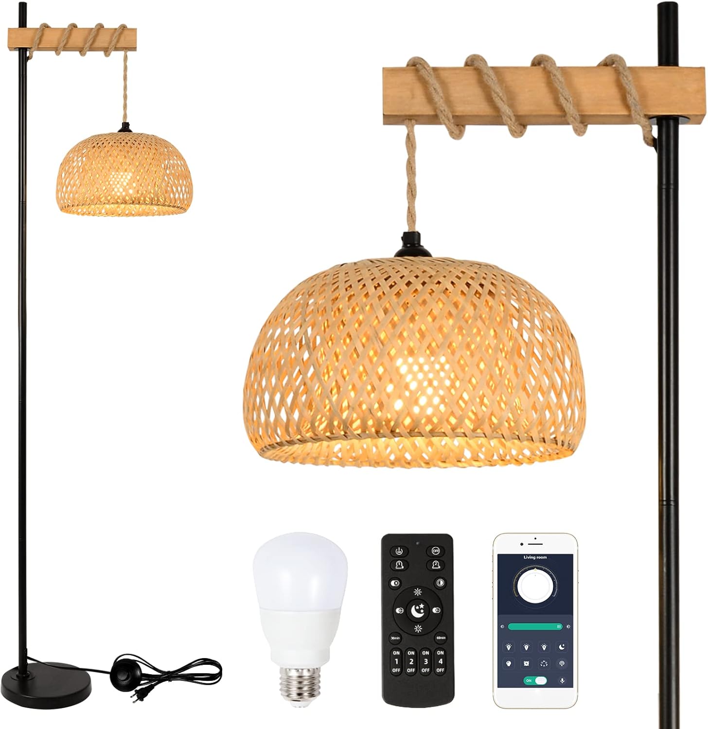 Rayofly Boho Floor Lamp for Living Room, Dimmable Industrial Floor