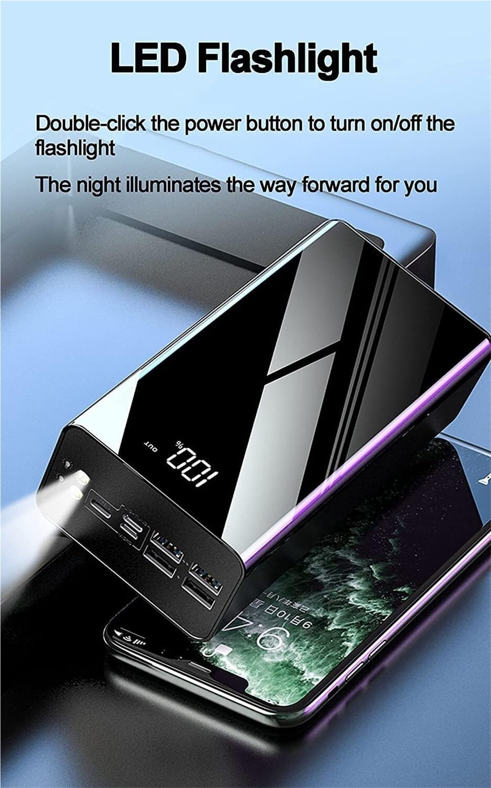 Power Bank 100000mAh Caricabatterie Portatile, Caricabatteria Portatile For Telefono Con Display Digitale LCD, 3 Ingressi E 4 Uscite USB, Powerbank A Ricarica Rapida Con Torcia Batteria Esterna