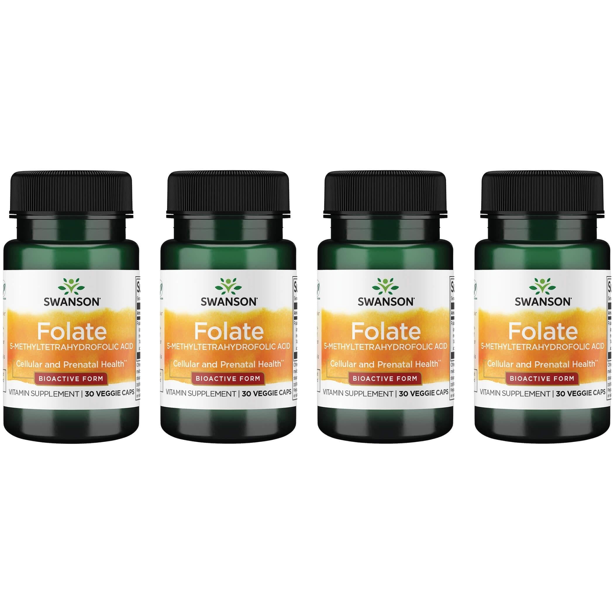 Swanson Folate 5-MTHF 400 mcg, 30 Veg Capsules, 4 Pack 30 Count (Pack of 4)
